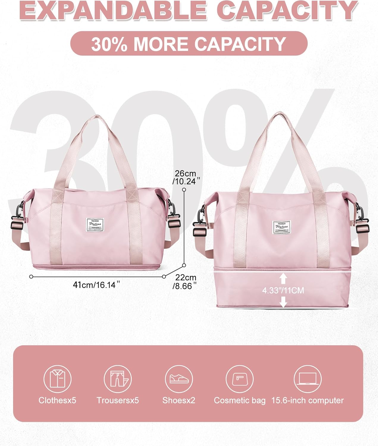 Travel Duffel Bag, Sports Tote Gym Bag, Shoulder Weekender Overnight Bag for Women