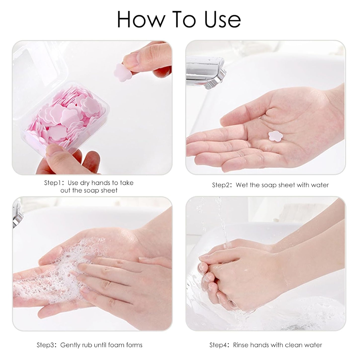 300pcs Portable Hand Washing Soap Sheets, Scented Mini Soap Sheets, Disposable Soluble Soap for Outdoor Travel, Camping, Hiking (Pink)