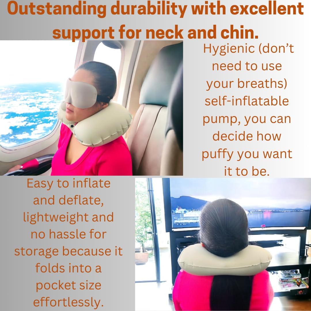 Vorgato Luxury- Airplane Pillow - Inflatable Travel Pillow - Airplane Essentials - Travel Neck Pillow - Inflatable Neck Pillow for Traveling - Neck Pillows for Travel - Blow Up Airplane Pillow