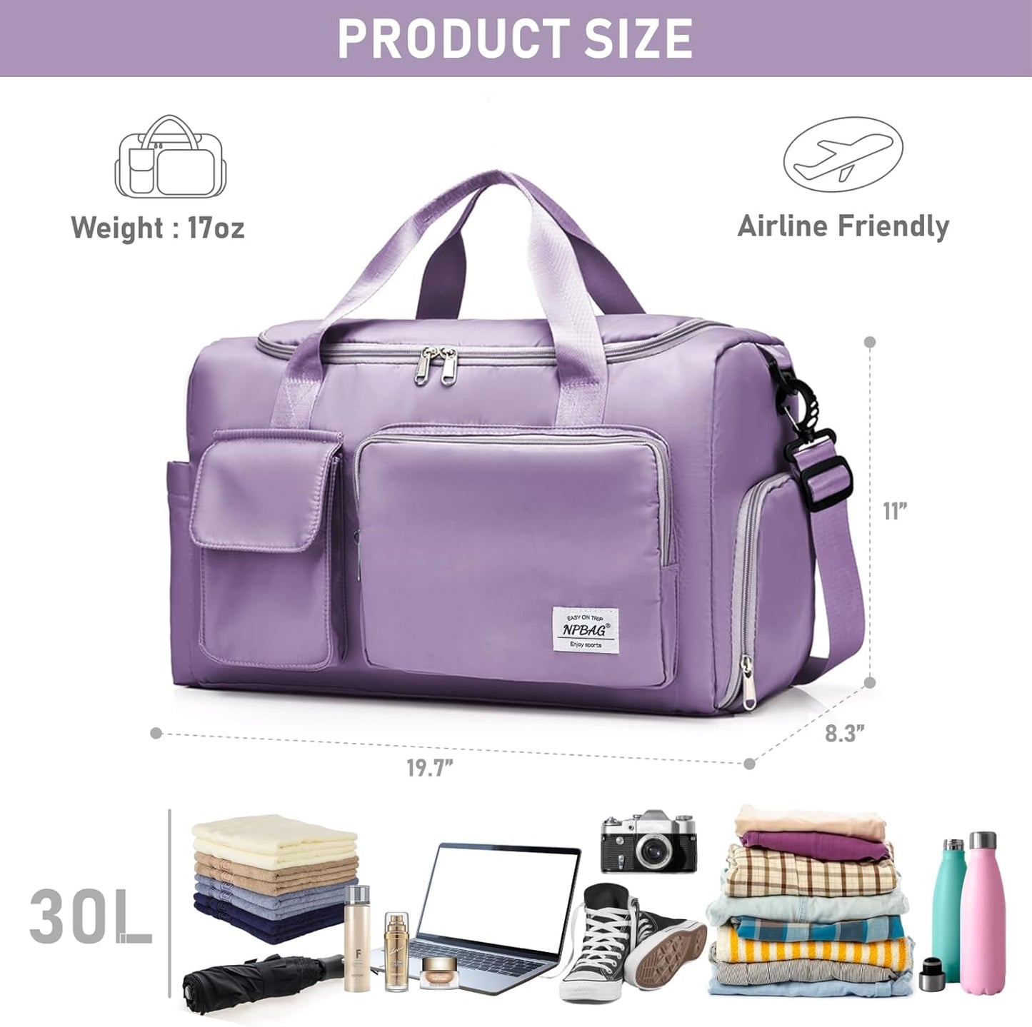 NPBAG Women Travel Duffel, Multi Functional Large Expandable Weekender Carry-on Tote, Gym Workout Overnight Bag, Mommy Hospital Bag for Labor and Delivery