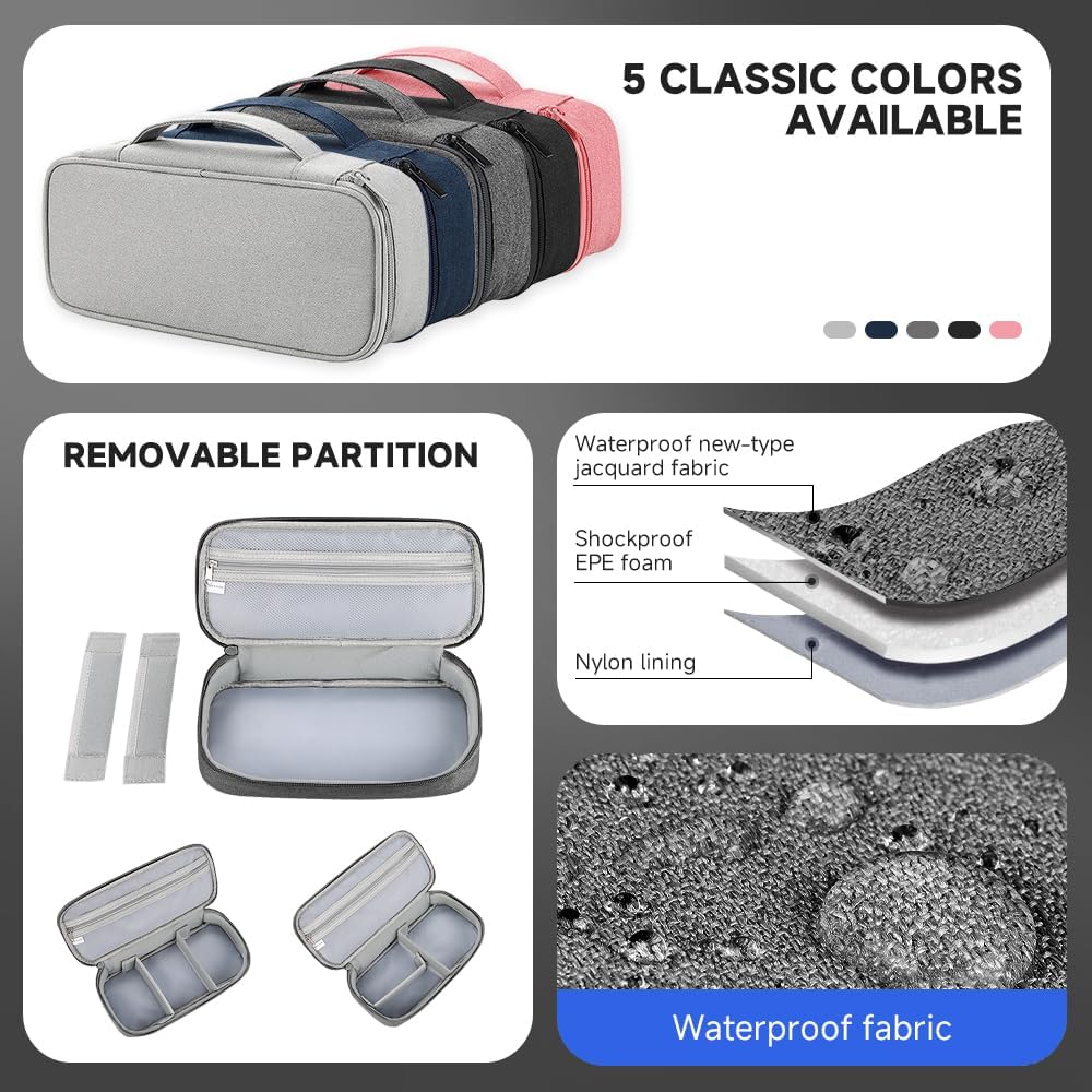 Teskyer Electronics Organizer Travel Case, Waterproof Portable Tech Accessories Pouch with Organized Compartments for Cables, Phone, Chargers, Earphone, Dark Grey