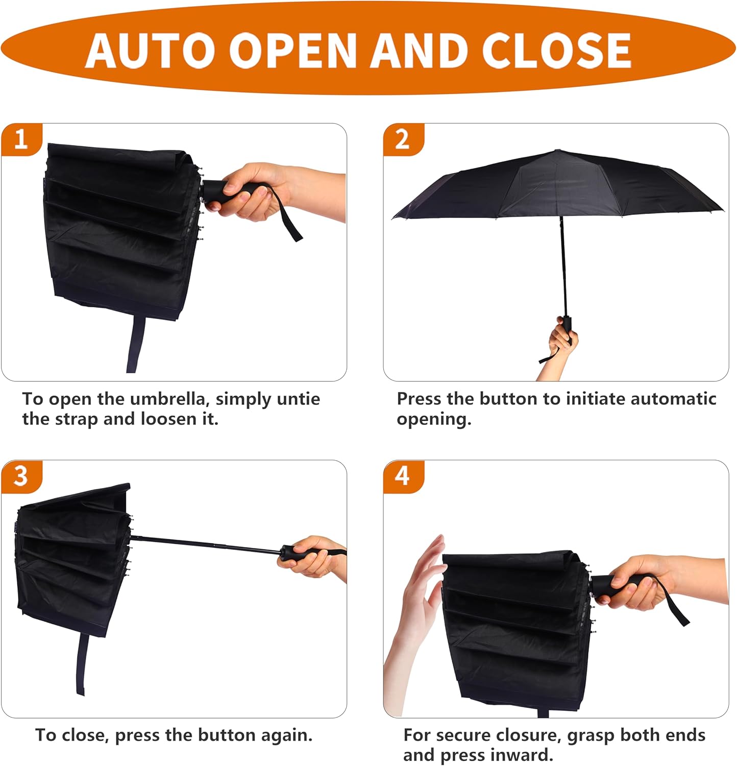 Double 10-Rib 46 Inch Compact Travel Umbrella for Rain - Sturdy Portable Windproof Umbrella - Small Automatic Folding Umbrella