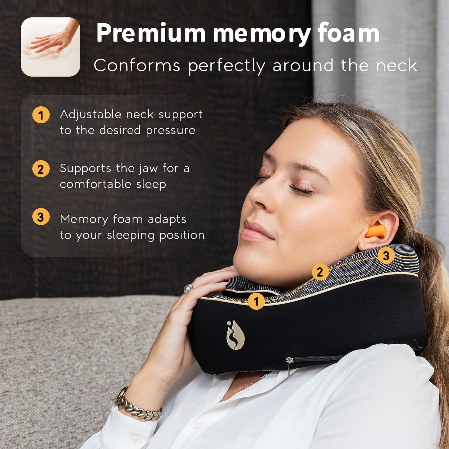 Travel Pillow - Airplane Neck Pillow with 360° Support - 100% Pure Memory Foam Flight Pillow for Sleeping on Airplanes - Travel Neck Pillow for Traveling