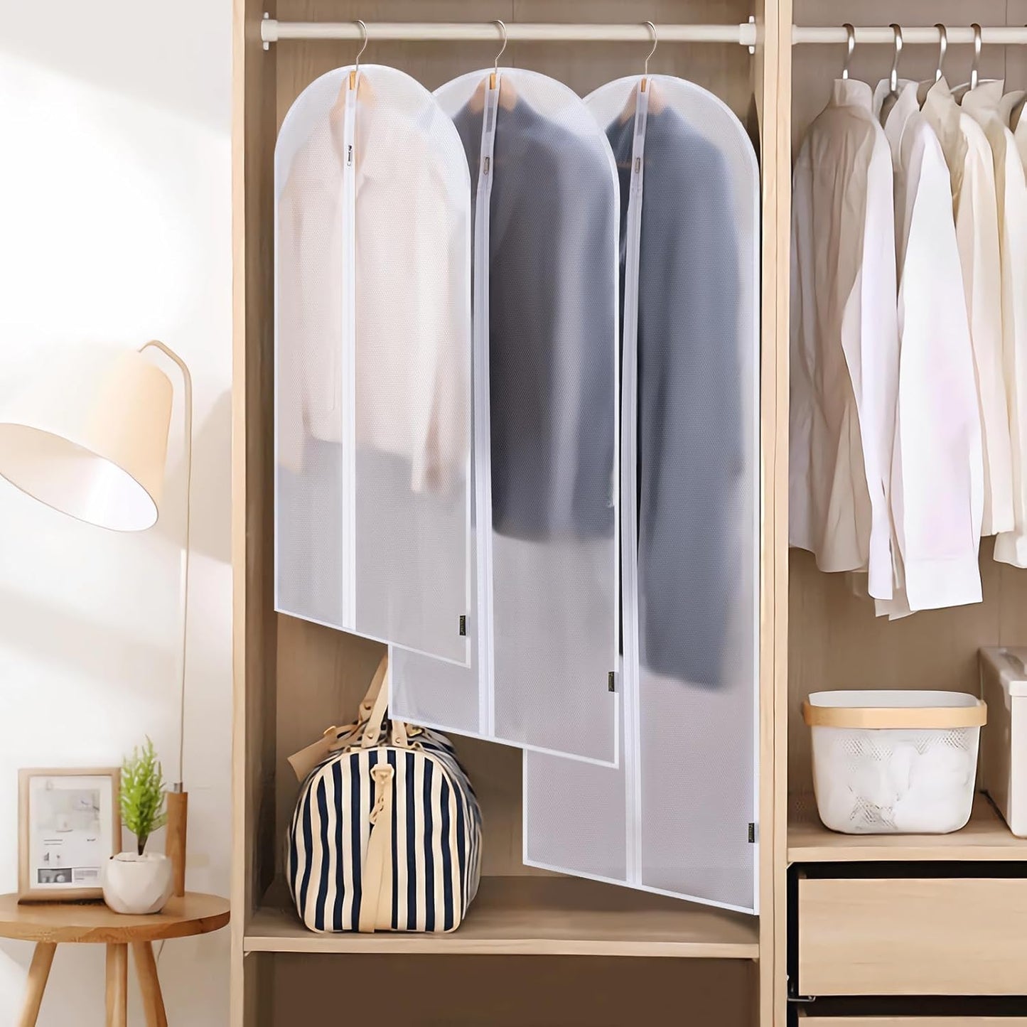 BALEINE 40'' Translucent Garment Bags, 6 Packs PEVA Dress Bag for Closet Clothes Dresses Suit Coats Storage (White, 6PK)