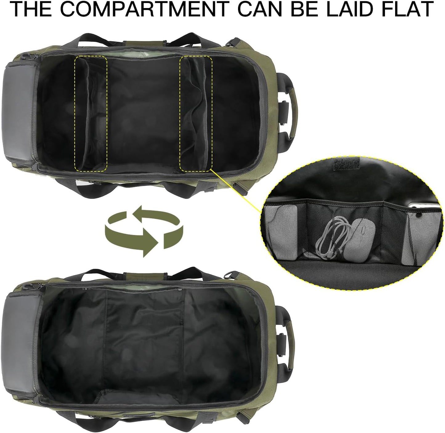 TUGUAN Extra Large Travel Duffle Bag Backpack for Men with Adjustable Dividers 120L Big Weekend Overnight Bag with ID Pocket Shoulder Strap Heavy Duty Sports Duffel Bags for Camping Gym, Green