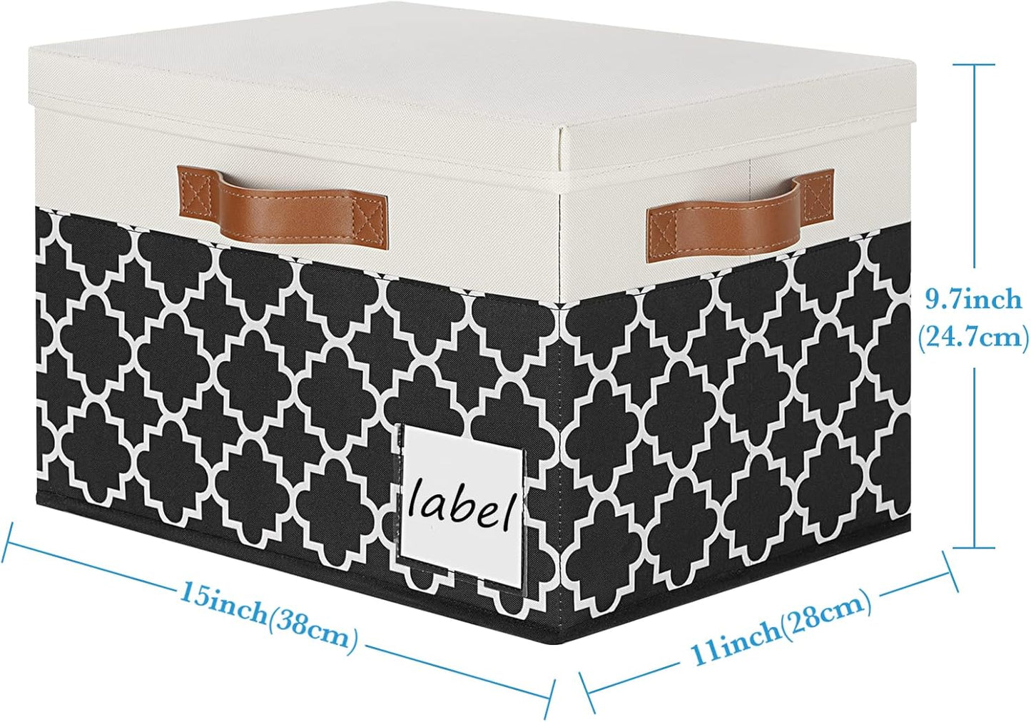 Large Storage Bins with Lids, Foldable Fabric Storage Baskets with Lids, Sturdy Storage Boxes with Labels and 3 PU Handles for Closet Home Bedroom Office (26L, 3 Packs, Black Plaid&White)