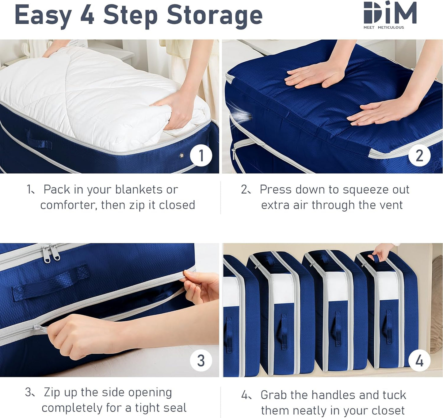 DIMJ Comforter Storage Bag - 100L Large Capacity Blanket Storage Compression Bags, Washable Space Saving Self Compression Organizer with Window Handles, Space Saver for Clothes, Bedding, Sheet