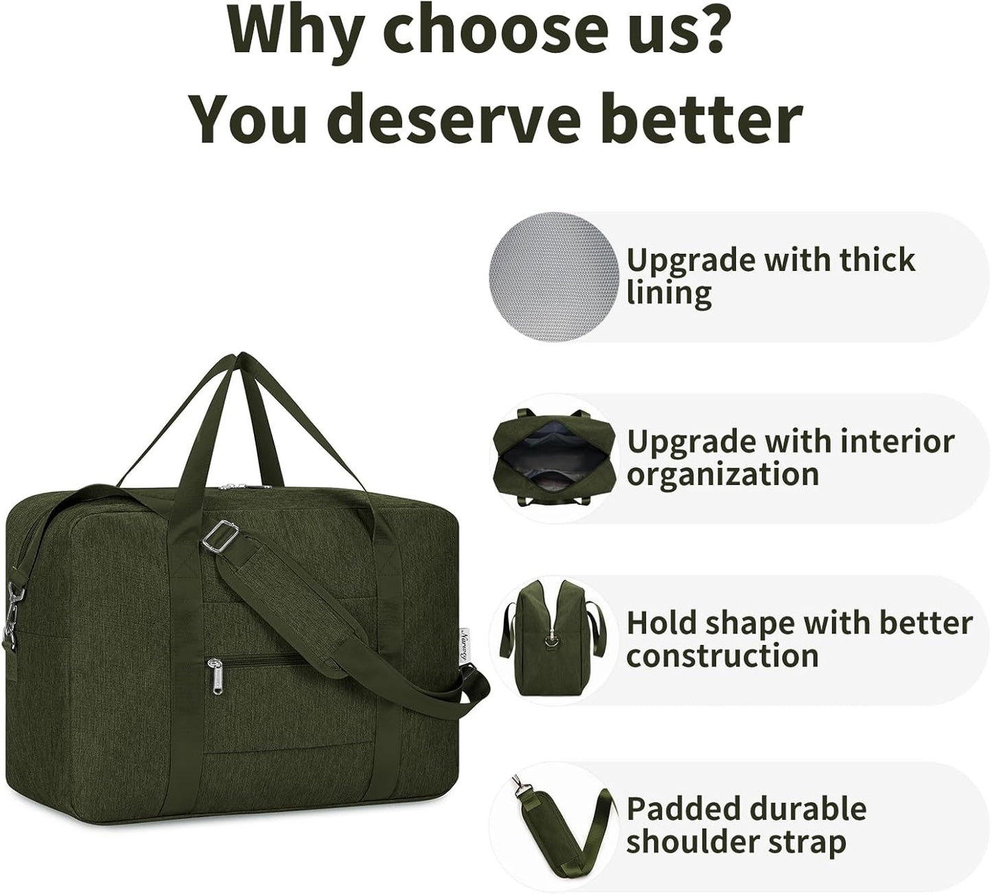 For Spirit Airlines Personal Item Bag 18x14x8 Foldable Travel Duffel Bag Underseat Carry on Luggage for Women and Men 30L (Army Green)