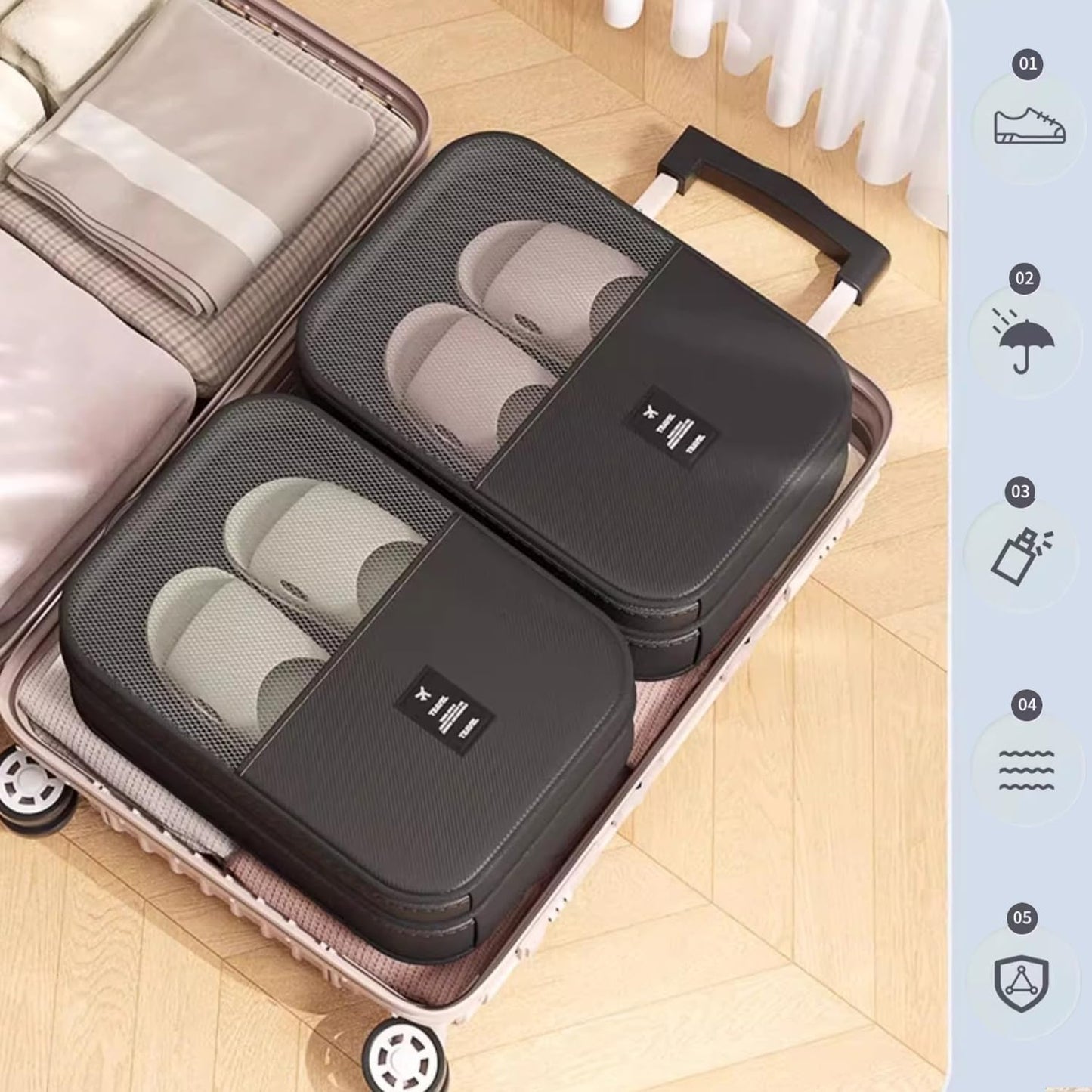 Resdenio 2 Pack Shoe Bags for Travel - Holds 3 Pair of Shoes, Portable Shoes Storage Bag Organizer, Travel Luggage Shoe Organizer for Women and Teenager (Black)