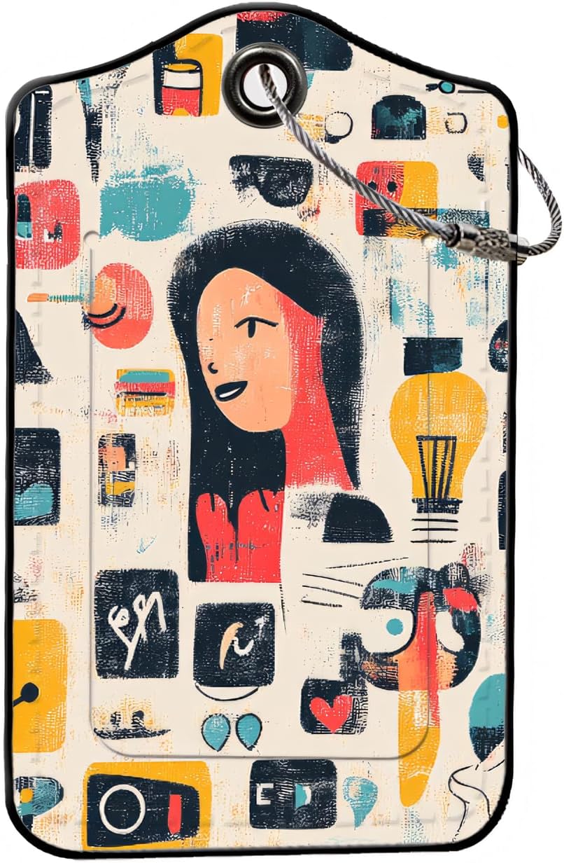 Luggage Tags for Suitcases, 2-Pack PU Leather for Cruise & Travel, Baggage ID Tags with Privacy Cover & Address Card, Durable Metal Ring, Kids Adults Travel Accessories, Artistic Mindscape