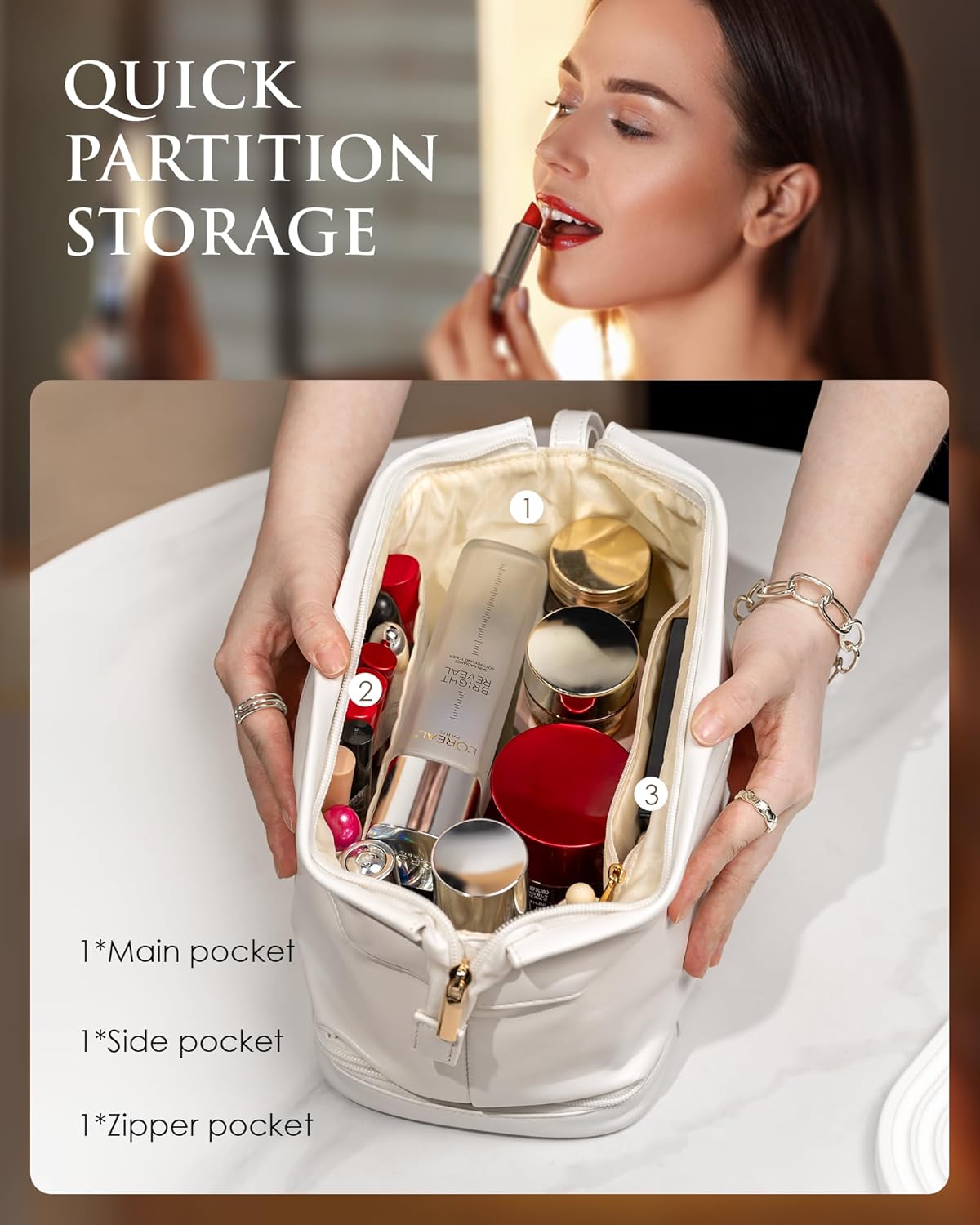 Gifts for Co Workers Female, Initial Large Makeup Bag, Bride To Be Gifts, Double Layer Cosmetic Bag, Waterproof PU Travel Toiletry Bag for Bachelorette Party Women Wedding Bridal, Bride Gifts