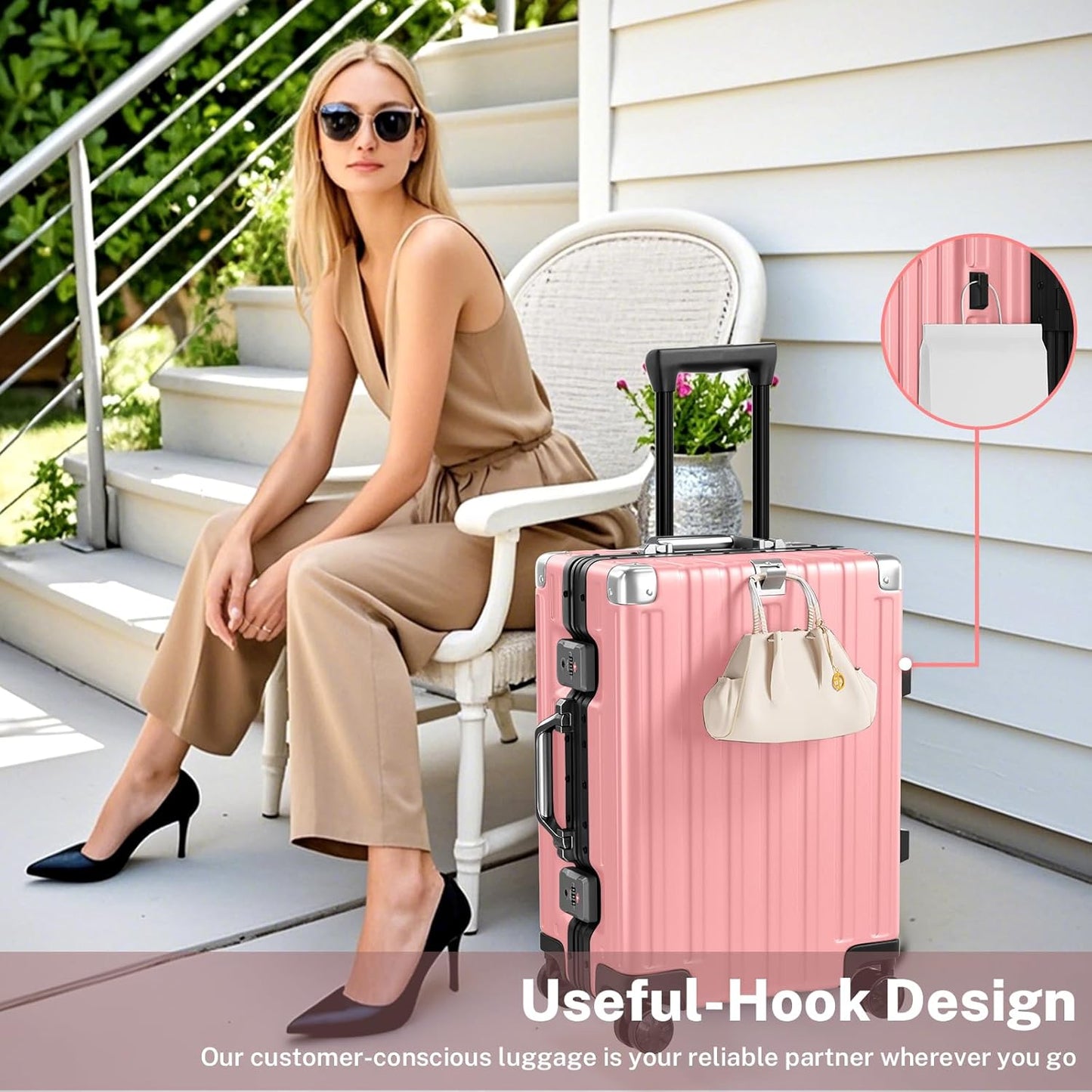 Krute Carry On Luggage 20 inch Aluminum Frame Suitcase with Spinner Wheels No Zipper Hardshell PC+ABS Luggages TSA Lock Zipperless Suitcases