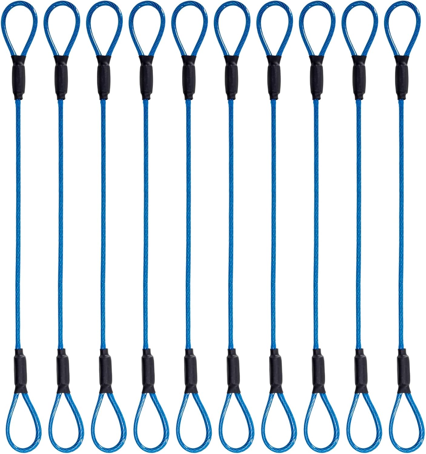 3.3mm Steel Wire Rope Outdoor Travel Security Cable Lock,Braided Steel Coated Safety Cable Luggage Lock,Safety Cable Wire Rope Chain Lock Double Loop Lightweight (Blue, 12in/10Pcs)