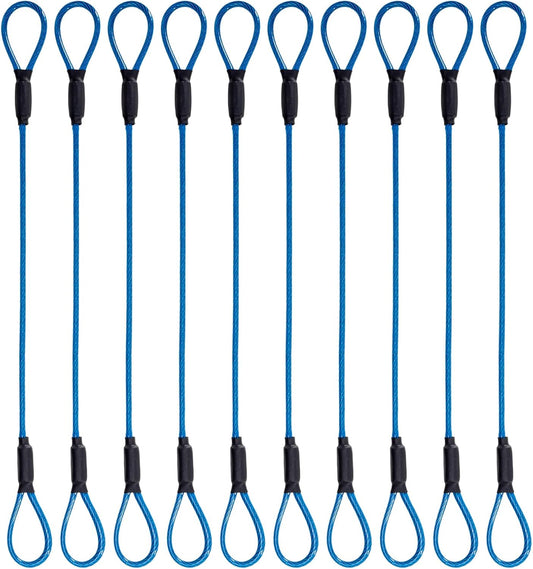 3.3mm Steel Wire Rope Outdoor Travel Security Cable Lock,Braided Steel Coated Safety Cable Luggage Lock,Safety Cable Wire Rope Chain Lock Double Loop Lightweight (Blue, 12in/10Pcs)