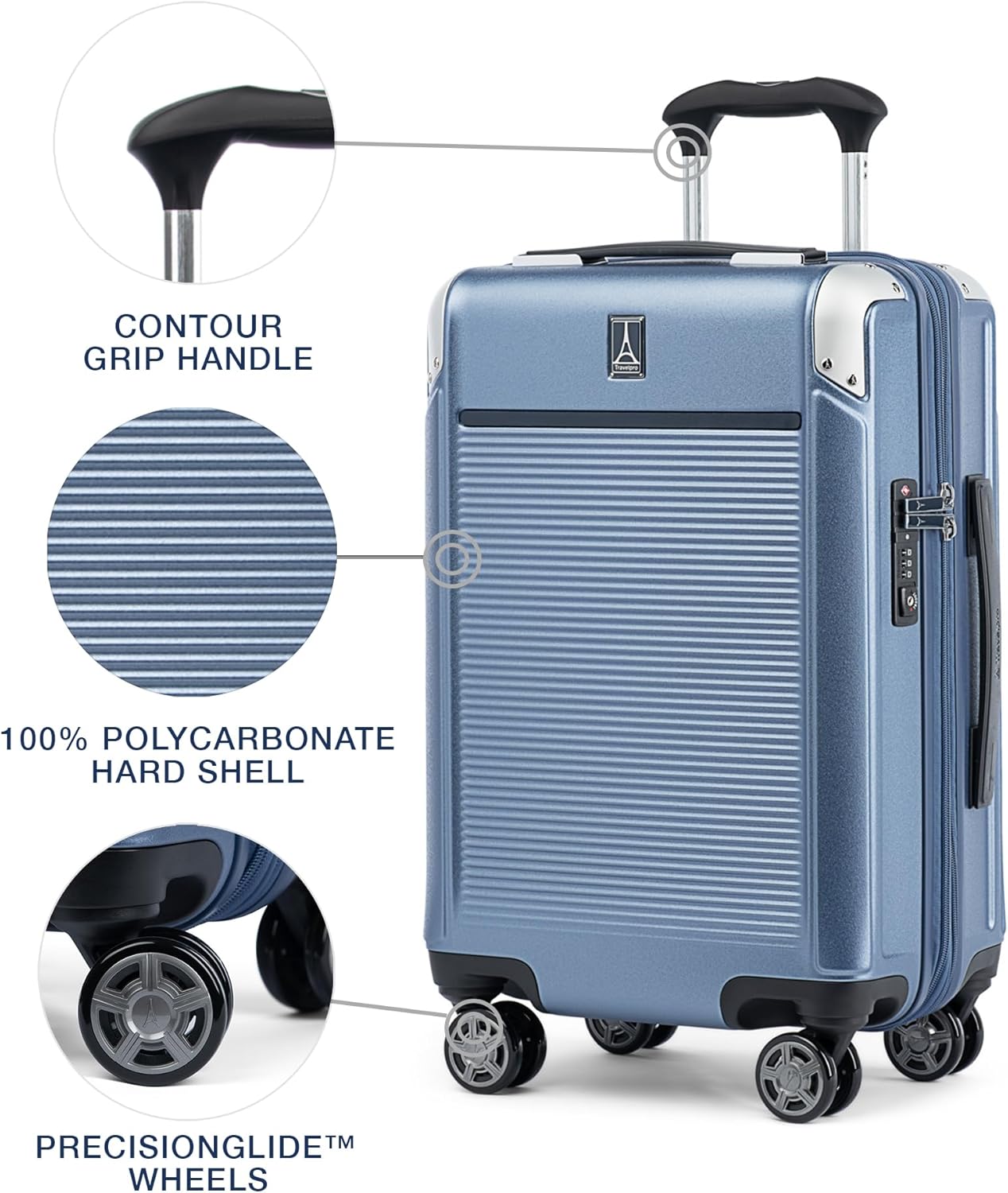 Travelpro Platinum Elite Hardside Expandable Spinner Wheel Luggage TSA Lock Hard Shell Polycarbonate Suitcase, Dark Sky Blue, Carry-on 21-Inch