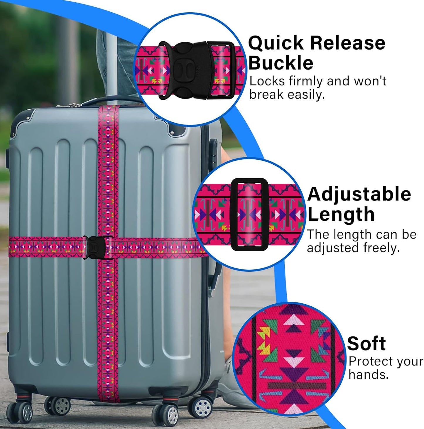 2 Pack Luggage Straps for Suitcases, Adjustable Travel Belt with Double Lock and Quick Release Buckle, Heavy Duty Nylon Bag Packing Strap, Bright Identifiers Business Travel Accessories-Pink Totem