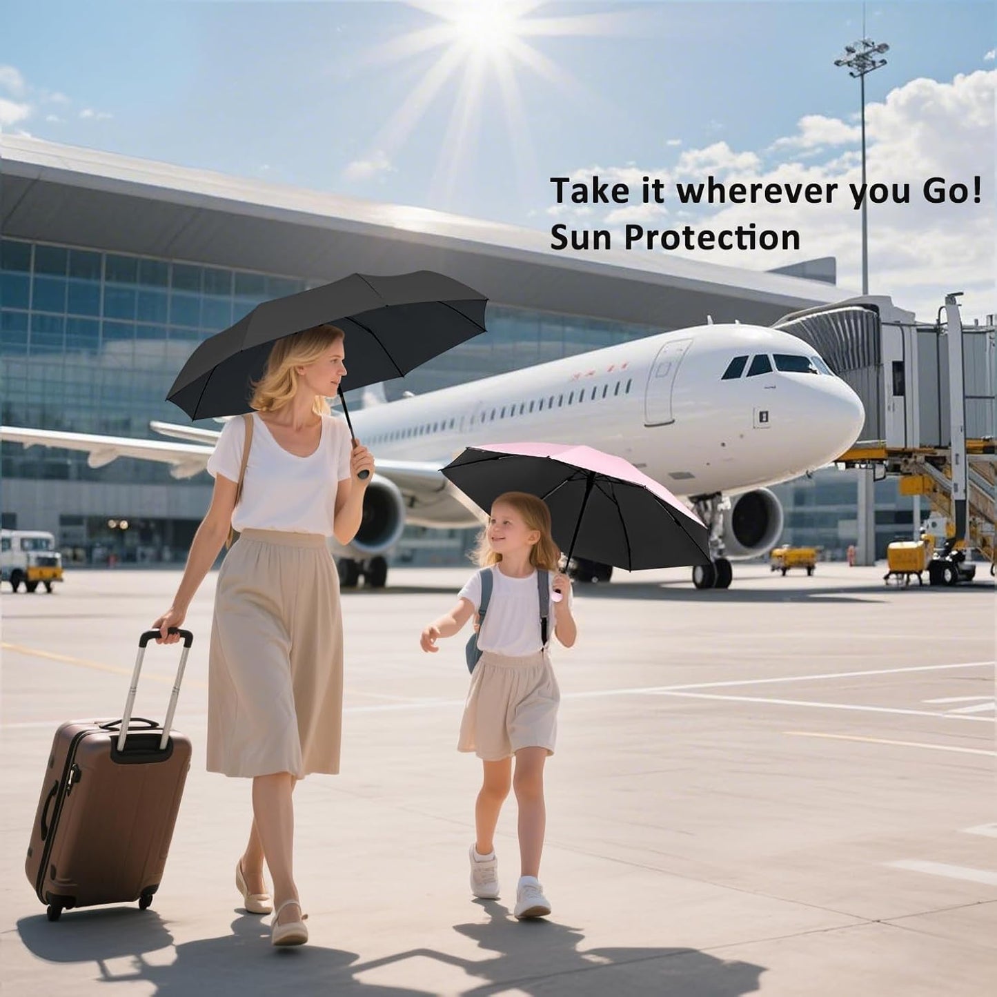 BAODINI Travel Mini Umbrella for Purse With Case Small Compact UV Sun Protection Sun Lightweight Tiny Pocket Umbrella for Women Kids and Men