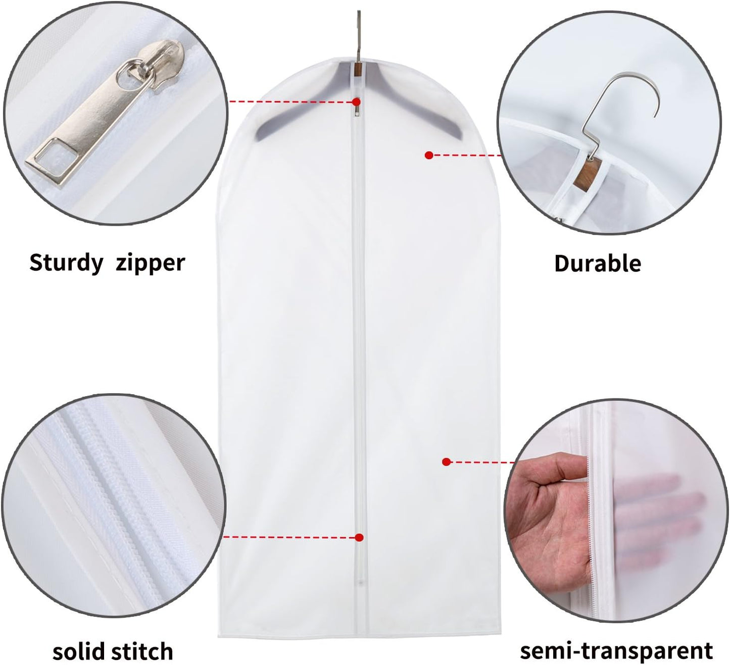 Clear Garment Bags Clothes Covers Protecting Dusts (set Of 12) For Storage Plastic Garment Bags Hanging Clothes Bags with Zipper Gown Garment Bag for Long Dresses - 24'' X 60''/12 Pack