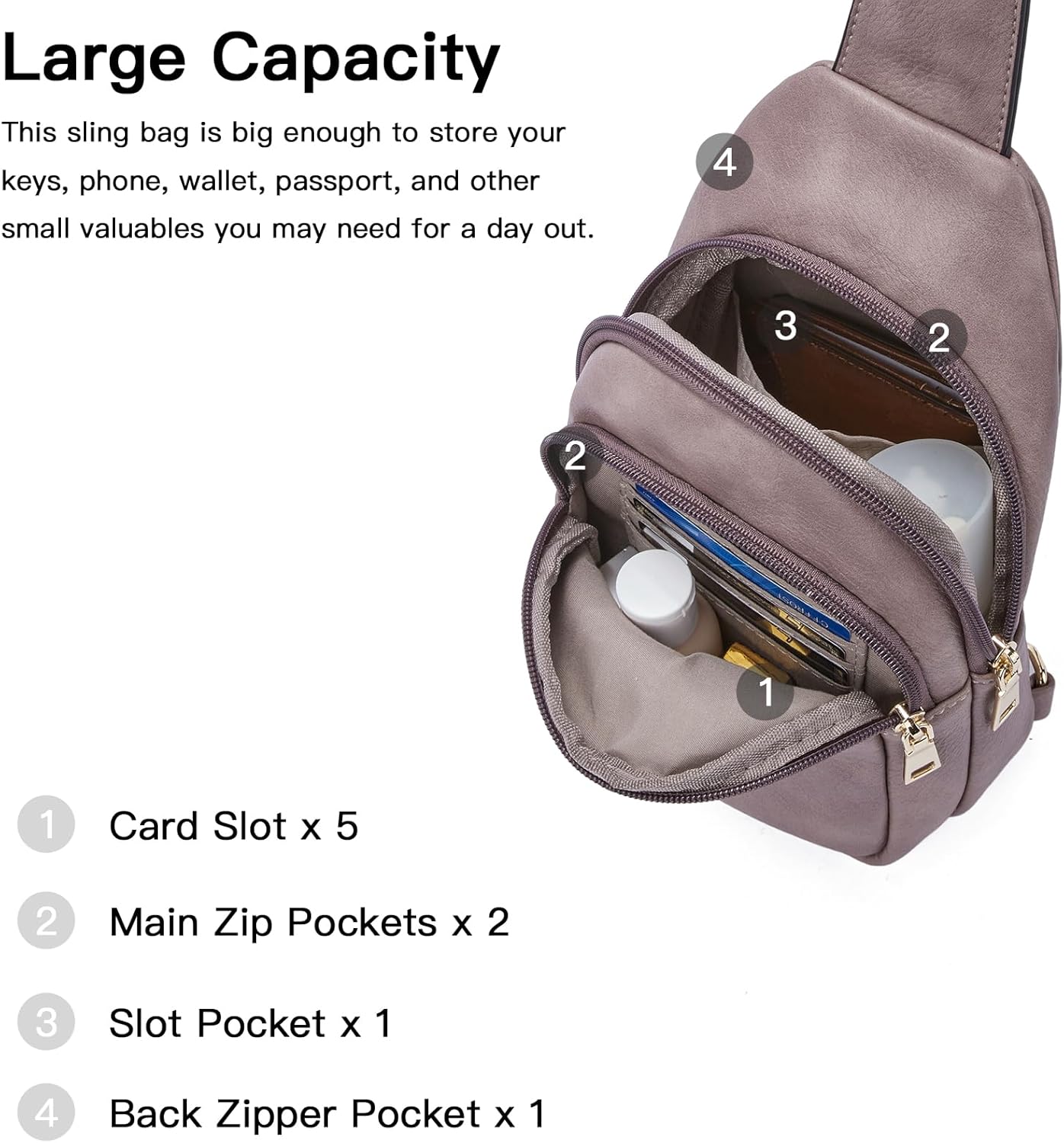 Telena Small Sling Bag for Women Leather Crossbody Fanny Packs Chest Bag for Women