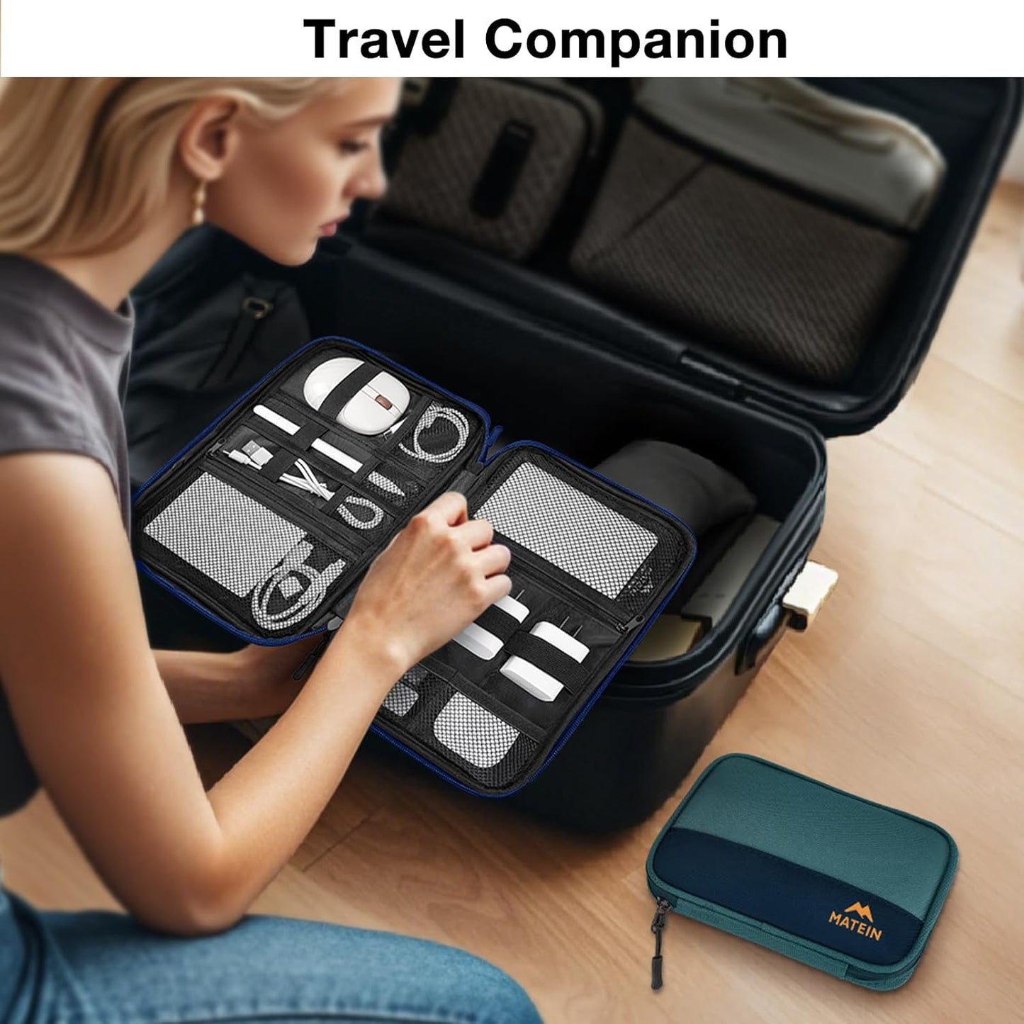 MATEIN Electronics Organizer Travel Case 2 Pack, Water Resistant Backpack Organizer Pouch for Travel Essentials, Cable Storage Bag for Earbuds, Phone & Flash Drive, Tech Gift for Men