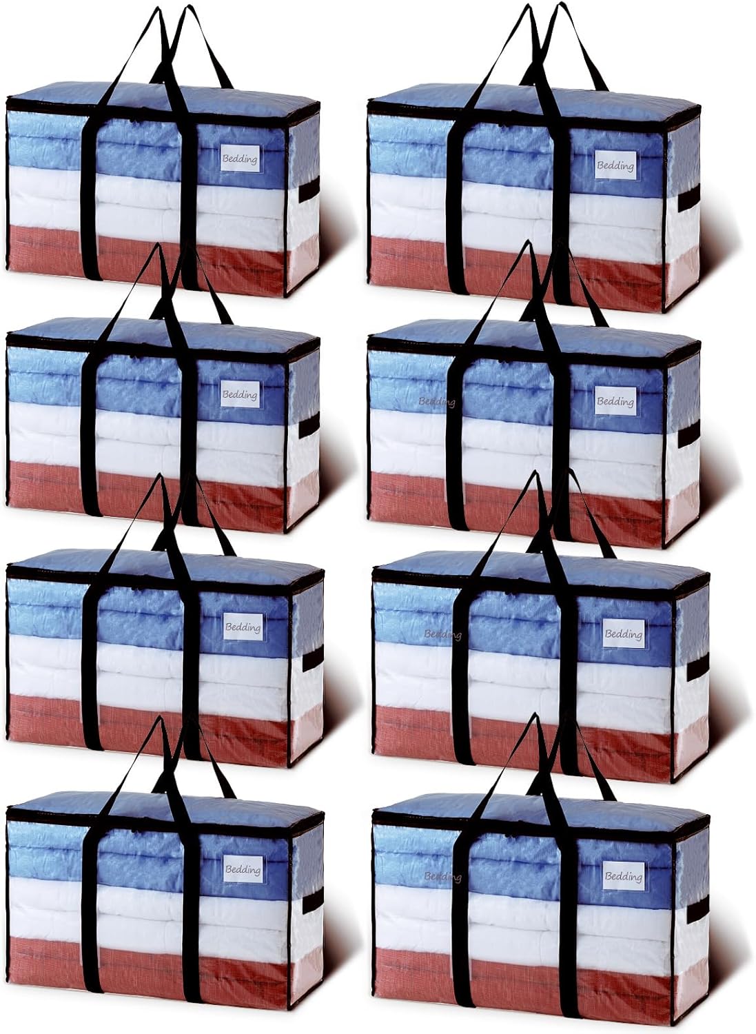 TAILI Extra Large Moving Bags, 8 Pack Clear Heavy Duty Totes For Storage with Visible Window, Wrap Around Handles, Storage Bags for Space Saving, Alternative to Moving Boxes