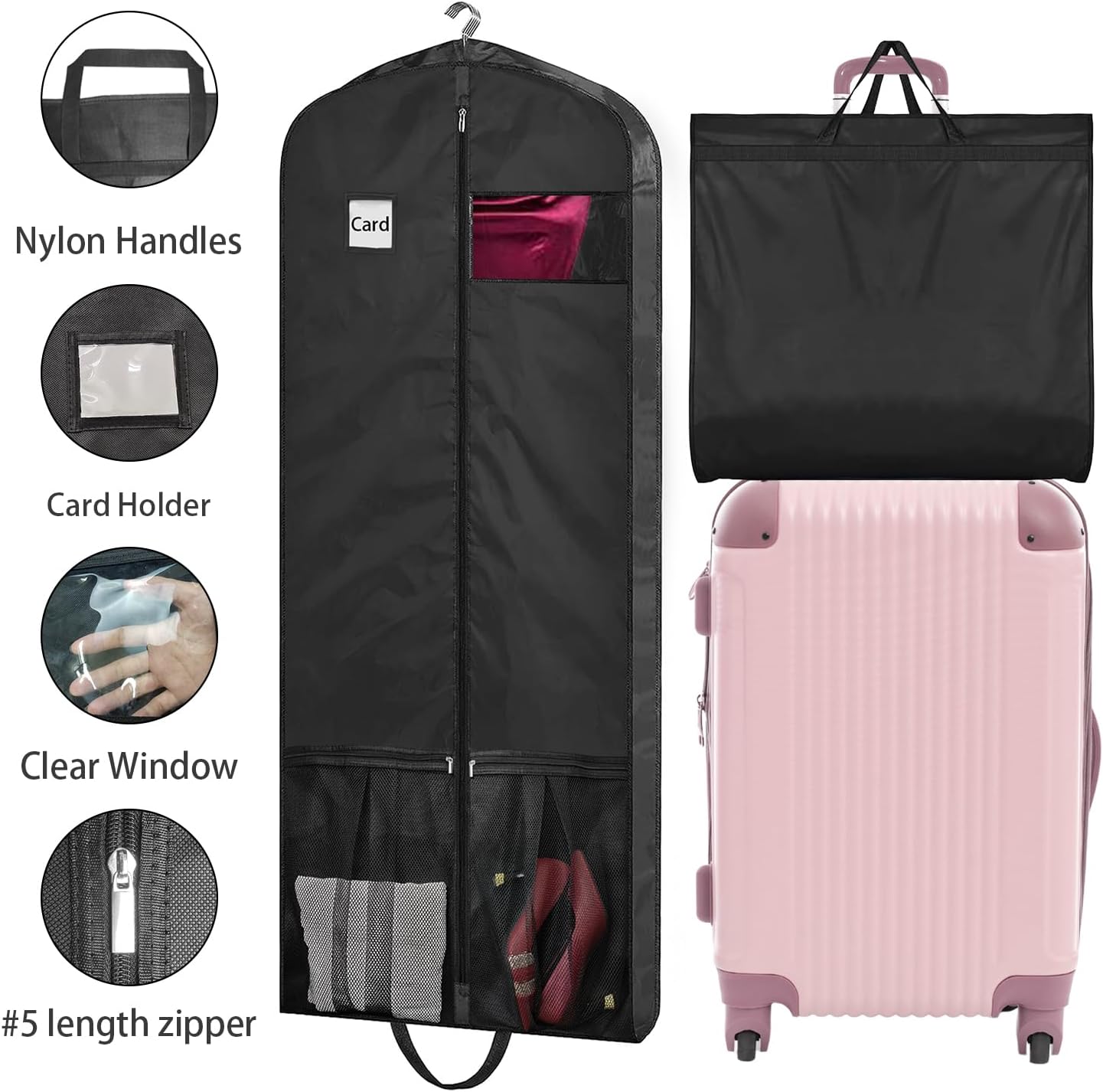 Dress Bags for Gowns Long, 65" Dress Garment Bags for Hanging Clothes, Dress Bags for Closet Storage and Traveling, Foldable Dress Cover