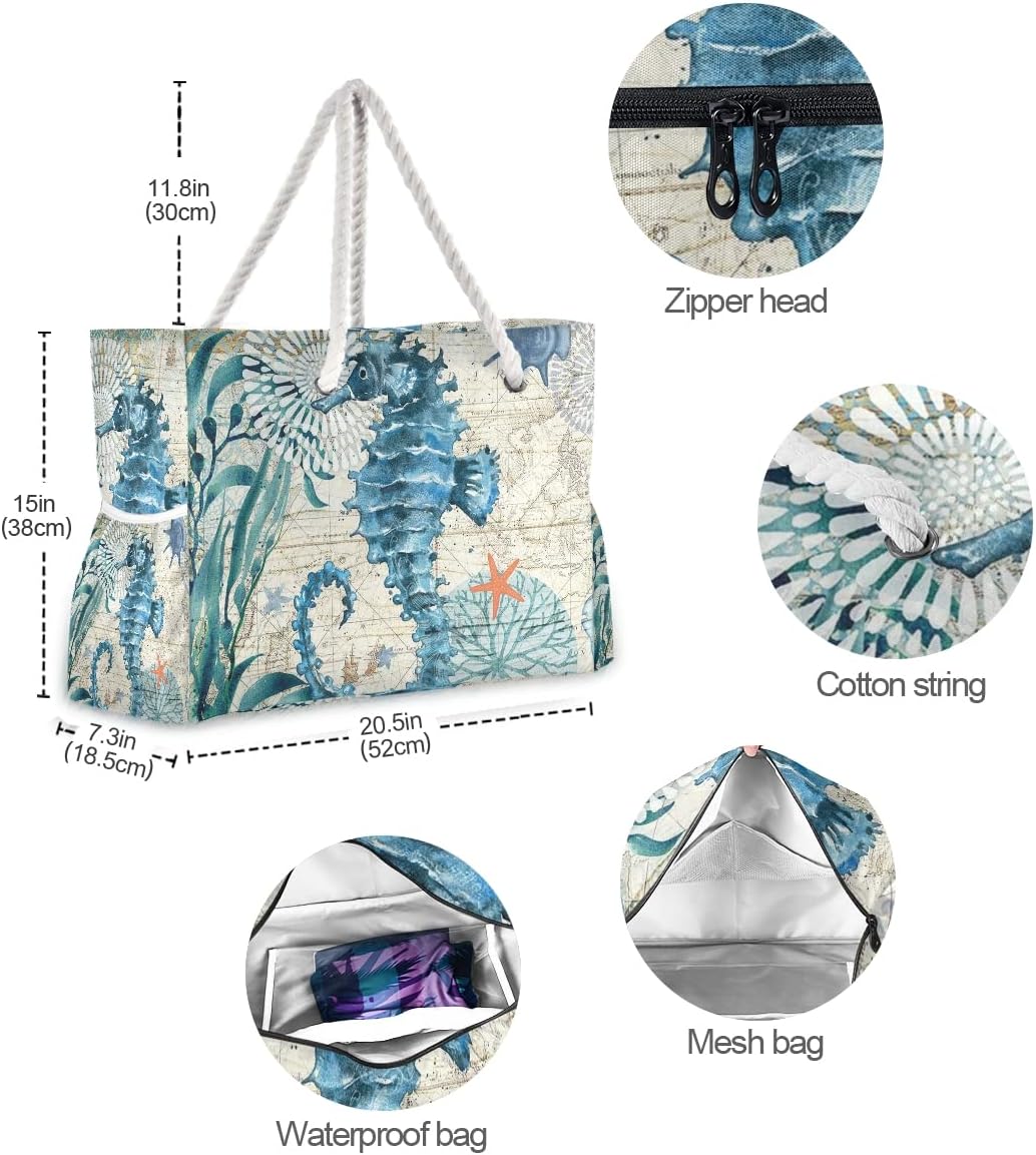 senya Large Beach Bags Totes Canvas Tote Shoulder Bag Soft Wave Water Resistant Bags for Gym Travel Daily Ocean