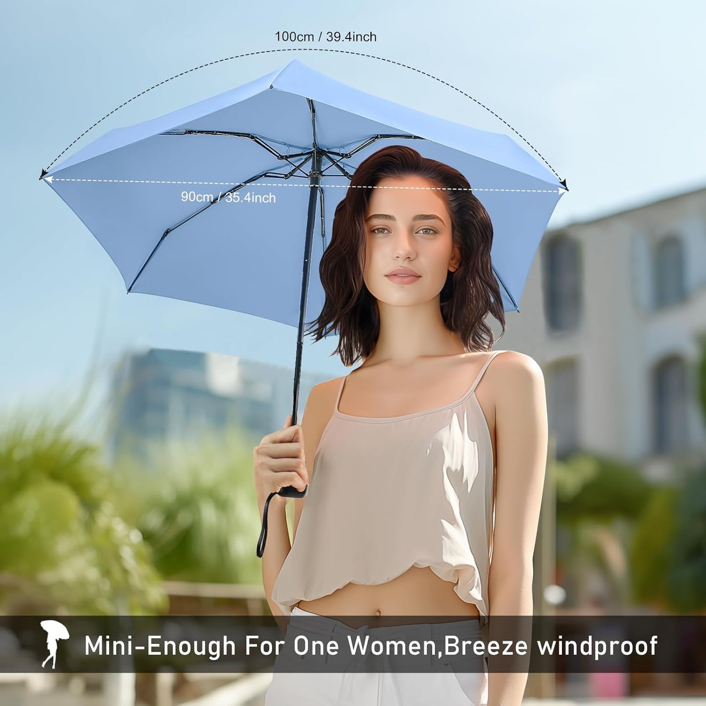 LEAGERA Mini Umbrella - Compact, Waterproof Travel Umbrella for Light Rain, Suitable for Women's Purse and Pocket