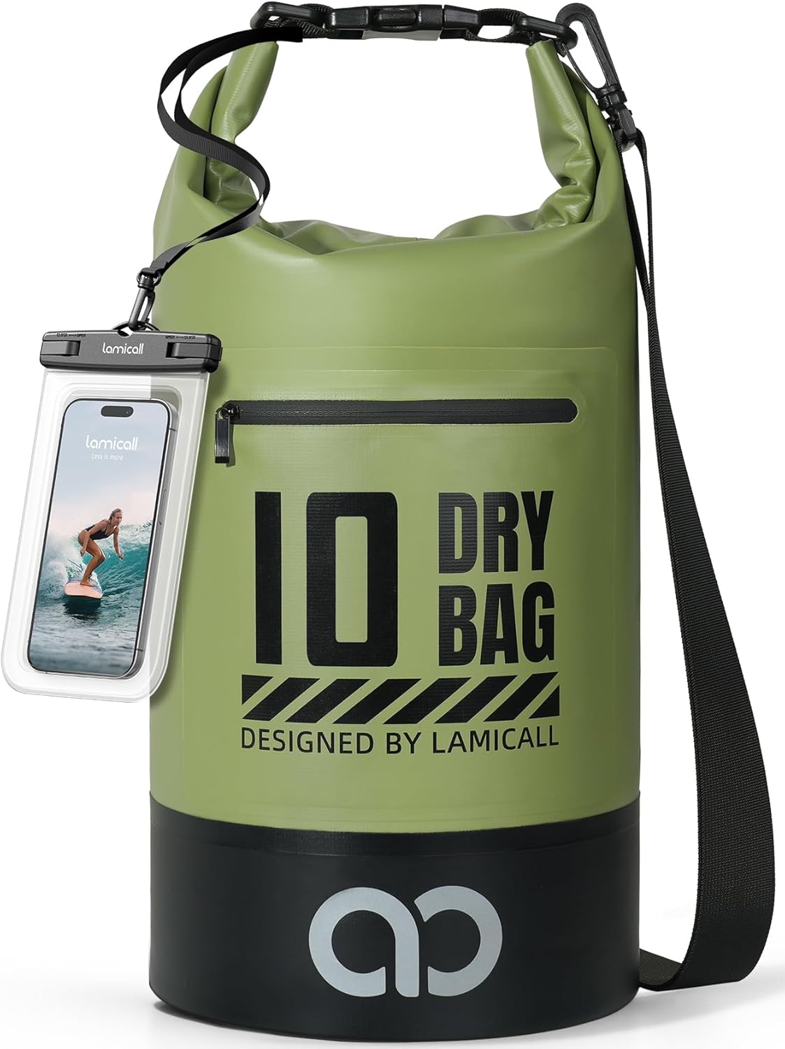 Lamicall Dry Bag Waterproof Backpack - [Zippered Pocket] 5L/10L/20L/30L/40L Roll Top Waterproof Bag with Water Proof Phone Pouch, Floatable Drybag for Swimming, Boating, Kayaking, Camping, Beach