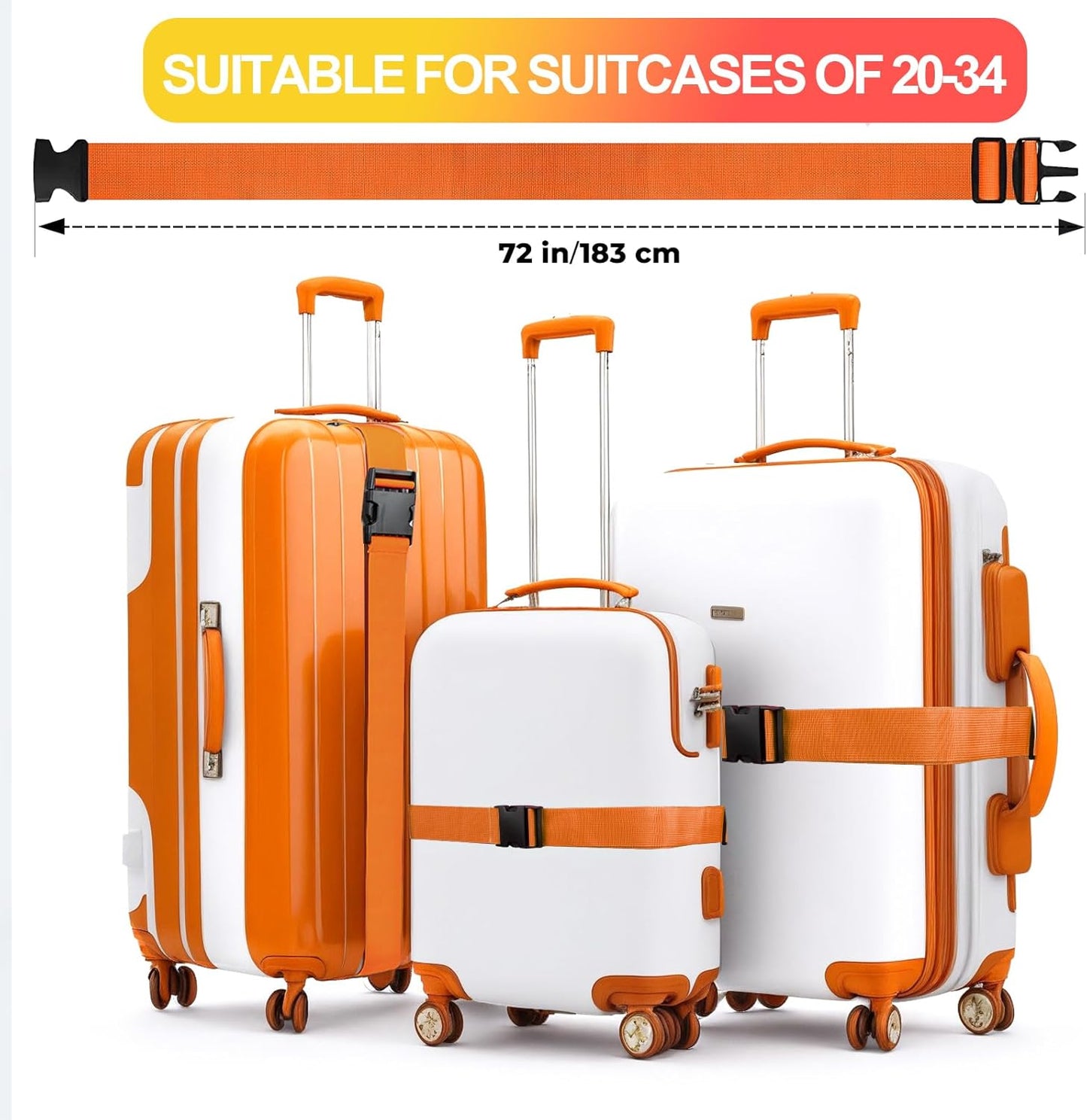 Luggage Straps for Suitcases TSA Approved, Travel Belt Suitcase Belt, Suitcase Straps TSA Approved, Luggage Belt Strap TSA Approved, Travel Straps for Luggage, Luggage Band Bag Straps, Orange