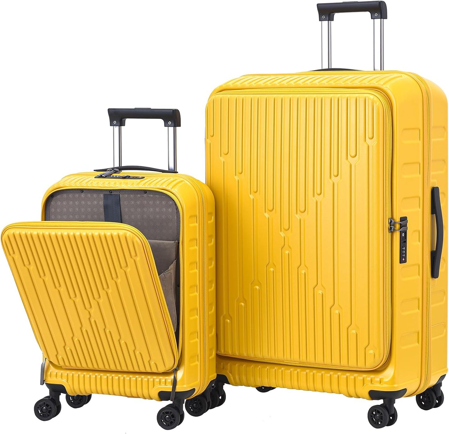 2 Pieces 19/29 Luggage Sets, 19 Inch Carry On Luggage with Front Pocket & 29 Inch Side Opening Suitcase, Ligthweight ABS+PC Hardshell, TSA Lock & YKK Zipper with HINOMOTO 360° Wheels, Yellow