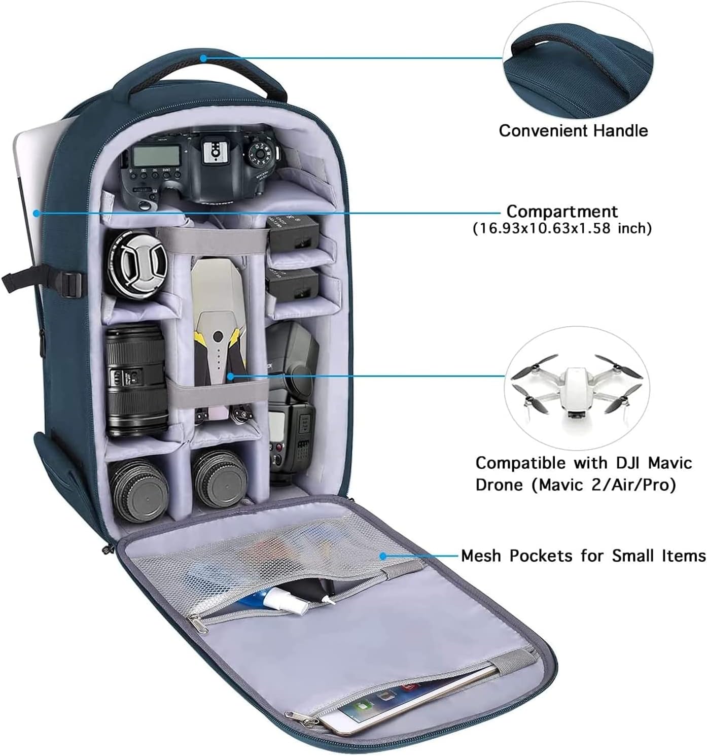 MOSISO Camera Backpack, DSLR/SLR/Mirrorless Photography Camera Bag 15-16 inch Waterproof Hardshell Case with Tripod Holder&Laptop Compartment Compatible with Canon/Nikon/Sony, Deep Teal