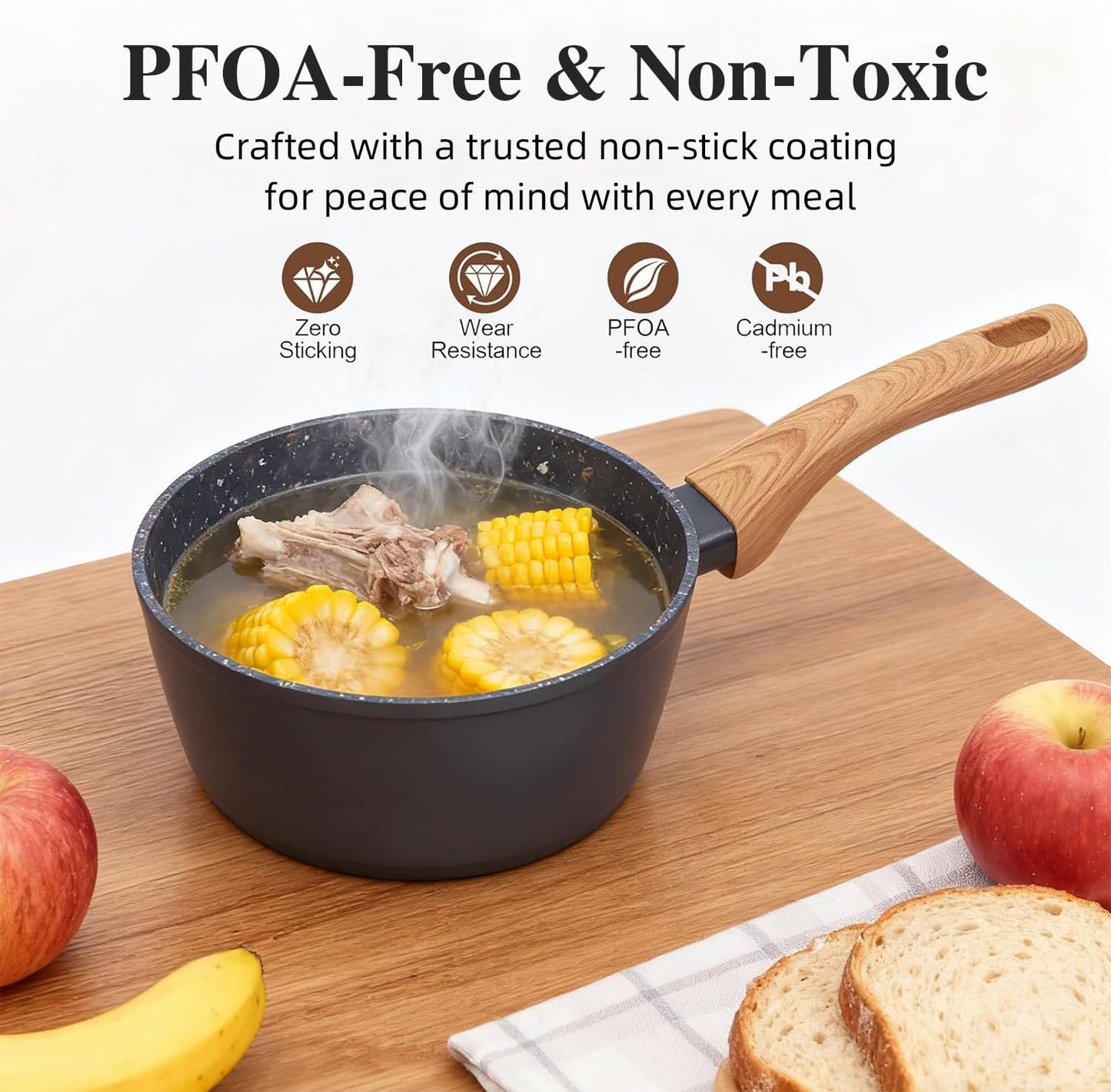 3-Piece Nonstick Pots and Pans Set with Lids, Includes 10.25 Inch Frying Pan 1.5Qt Saucepan and 2.2Qt Stock Pot, PFOA Free Dishwasher Safe Induction Compatible Family Cookware, Black