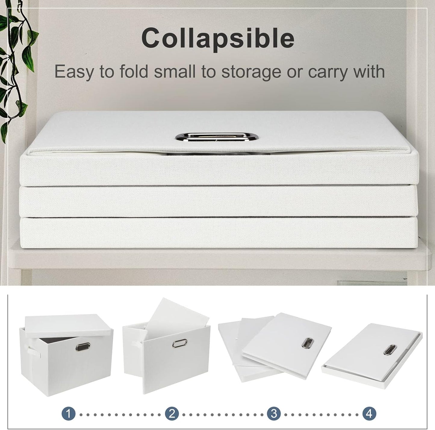 Large 17" 36 Quart Collapsible Stackable Storage Bins with Lids, 3 Packs White Linen Fabric Closet Boxes with Lids, Storage Cube Baskets Container Organizers for Bedroom Office(17 x12 x11)