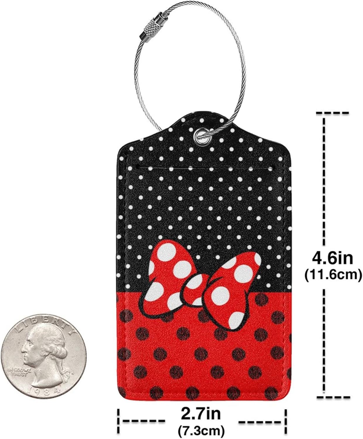 2 Pack Luggage Tags for Suitcase,Mouse Red Bow PU Leather Travel Luggage Tag with Privacy Flap, Name ID Label and Metal Loop for Women Men Suitcase Baggage Bag Backpack