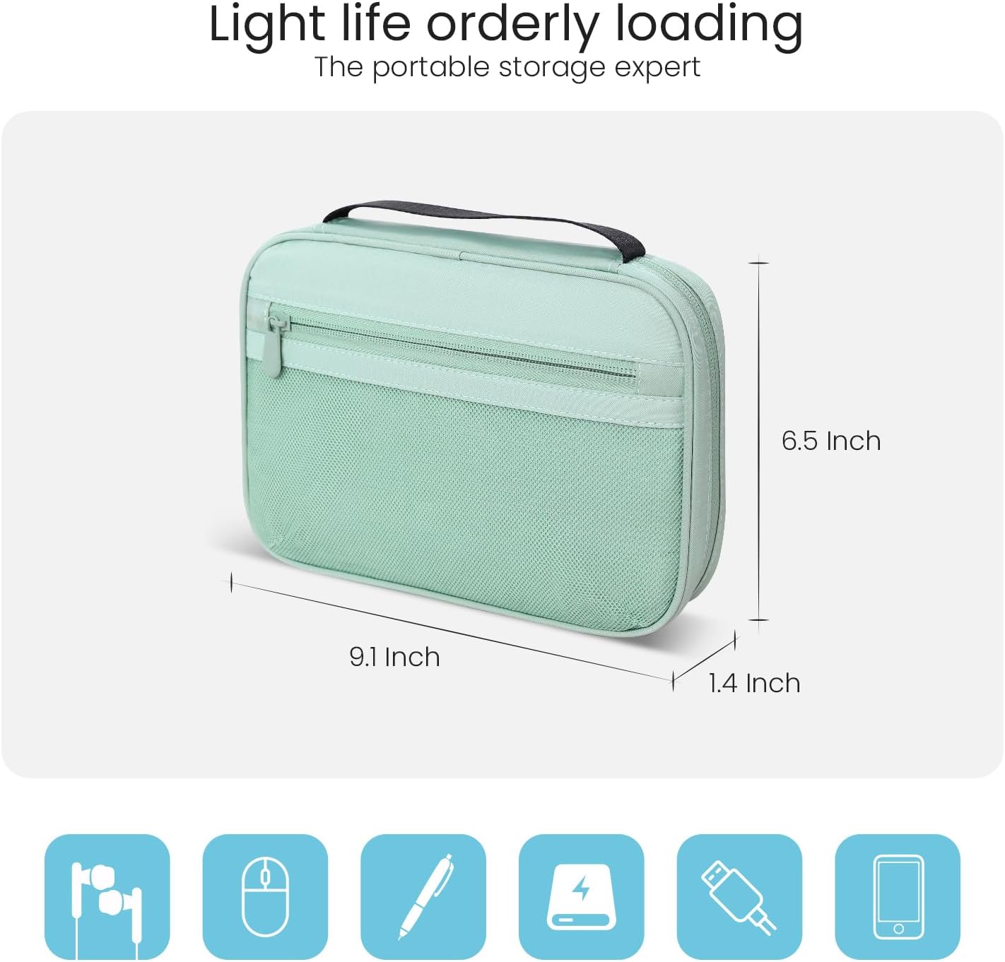 Electronics Organizer Bag, Portable Cable Organizer Case Travel Electronic Accessories Storage Case - Travel storage bag for Cables, Chargers, Phone, SD Cards - Green