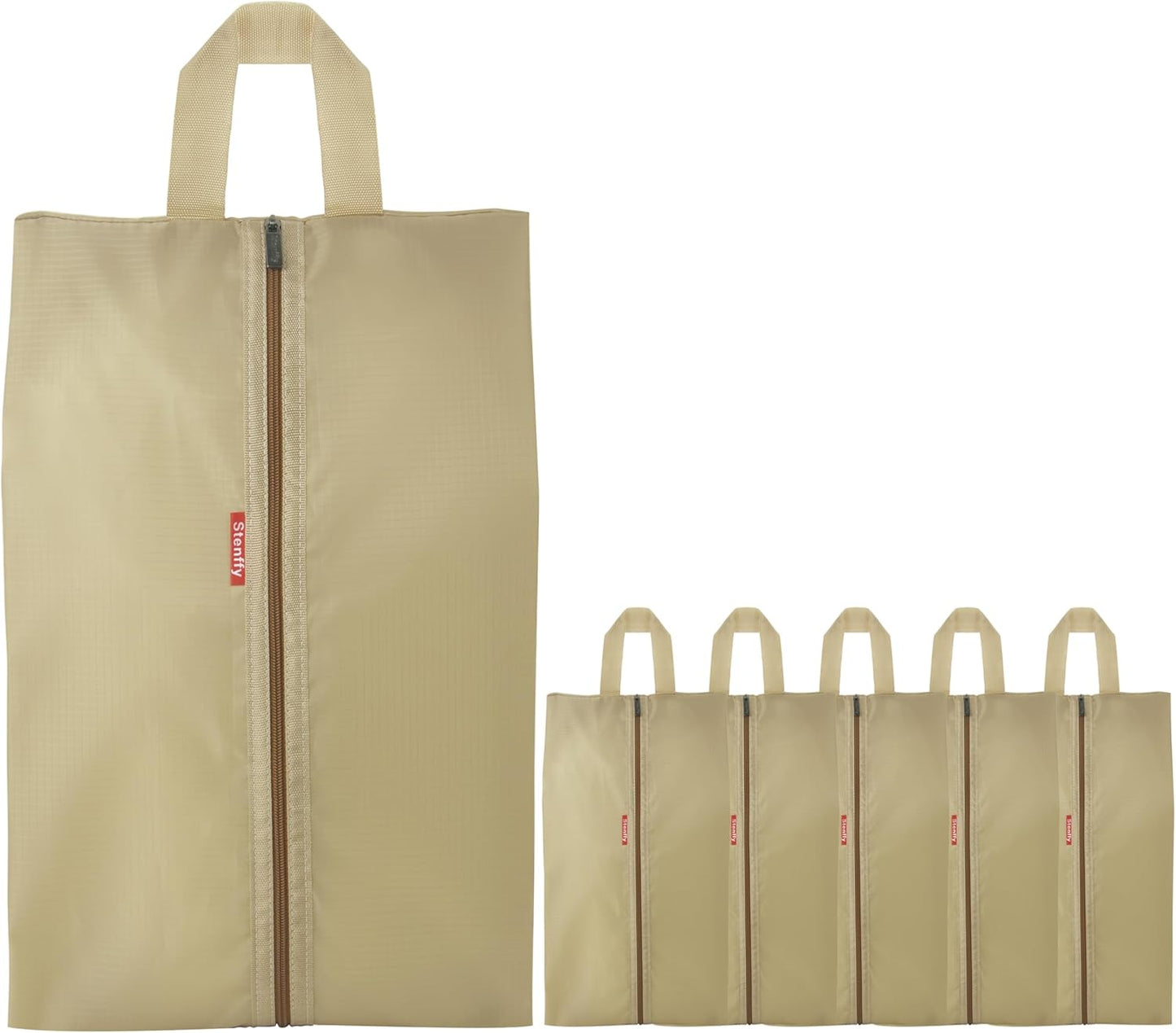 6pcs Portable Shoe Organizer, Travel Pouches with Zipper, Golf Shoe Bags, Clothes Bags, Soccer Cleats Bag Shoe Pouch for Gym, Waterproof, Odor-Resistant (Khaki)