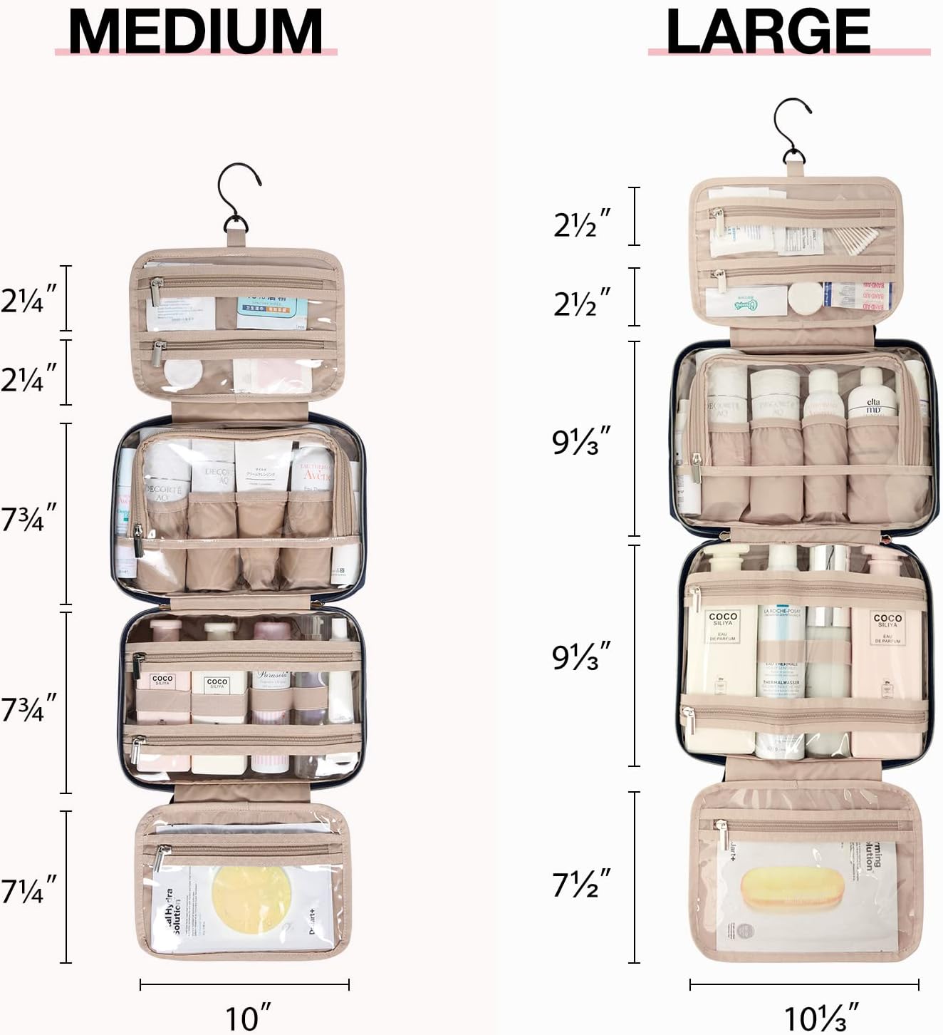 BAGSMART Toiletry Bag Hanging Travel Makeup Organizer with TSA Approved Transparent Cosmetic Bag Makeup Bag for Full Sized Toiletries, Medium-Navy