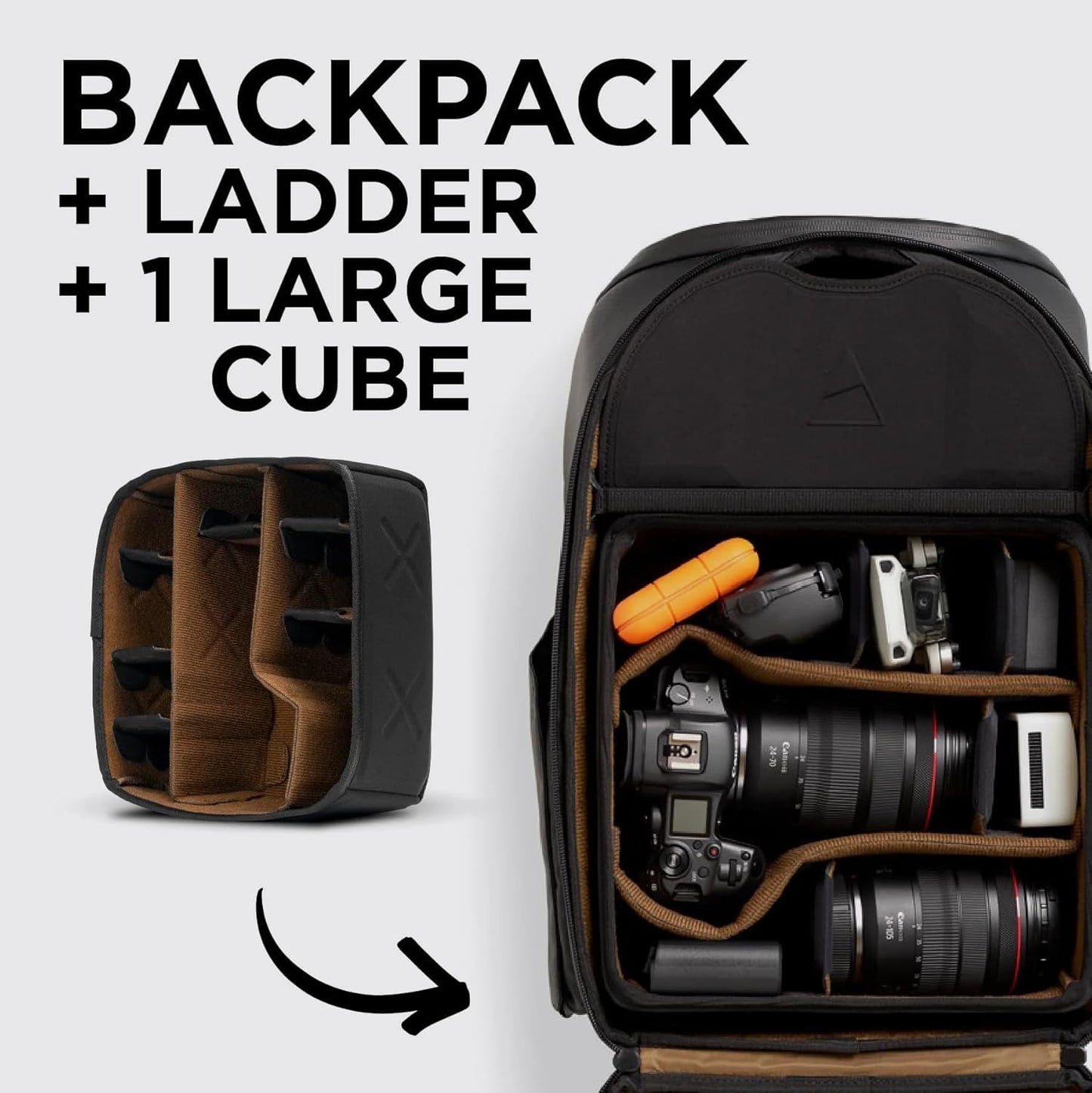 NOMATIC Peter Mckinnon Camera Pack 25L, Ladder, & Large Camera Cube - DSLR Camera Backpack for Men And Women, Extra Large Photography Bag, Travel Camera Backpack, Weekend Bag