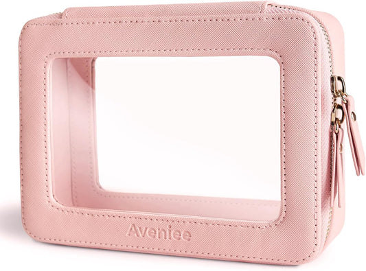 Aveniee Clear Makeup Bag Organizer, Travel Toiletry Bag for Women, Waterproof Cosmetic Pouch with Zippers,Car Accessories Organizers and Storage Case,Pink
