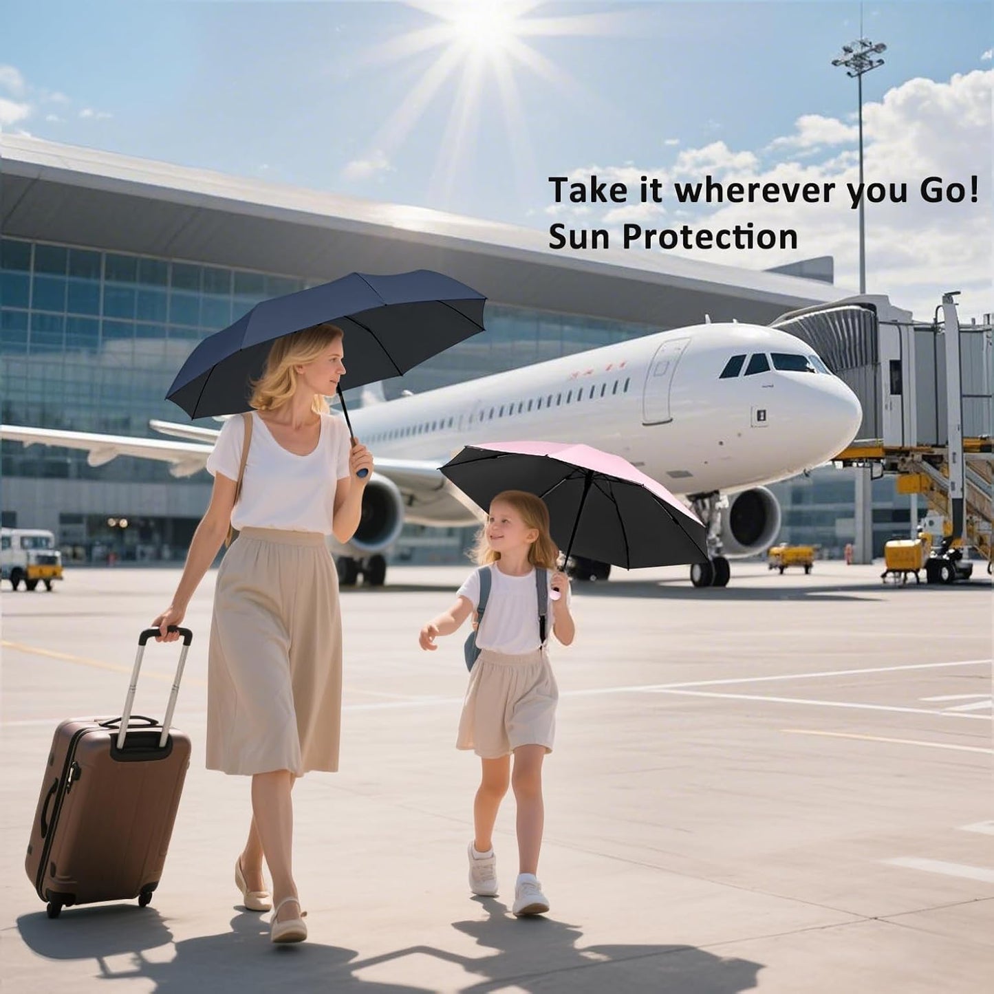 BAODINI Travel Mini Umbrella for Purse With Case Small Compact UV Sun Protection Sun Lightweight Tiny Pocket Umbrella for Women Kids and Men