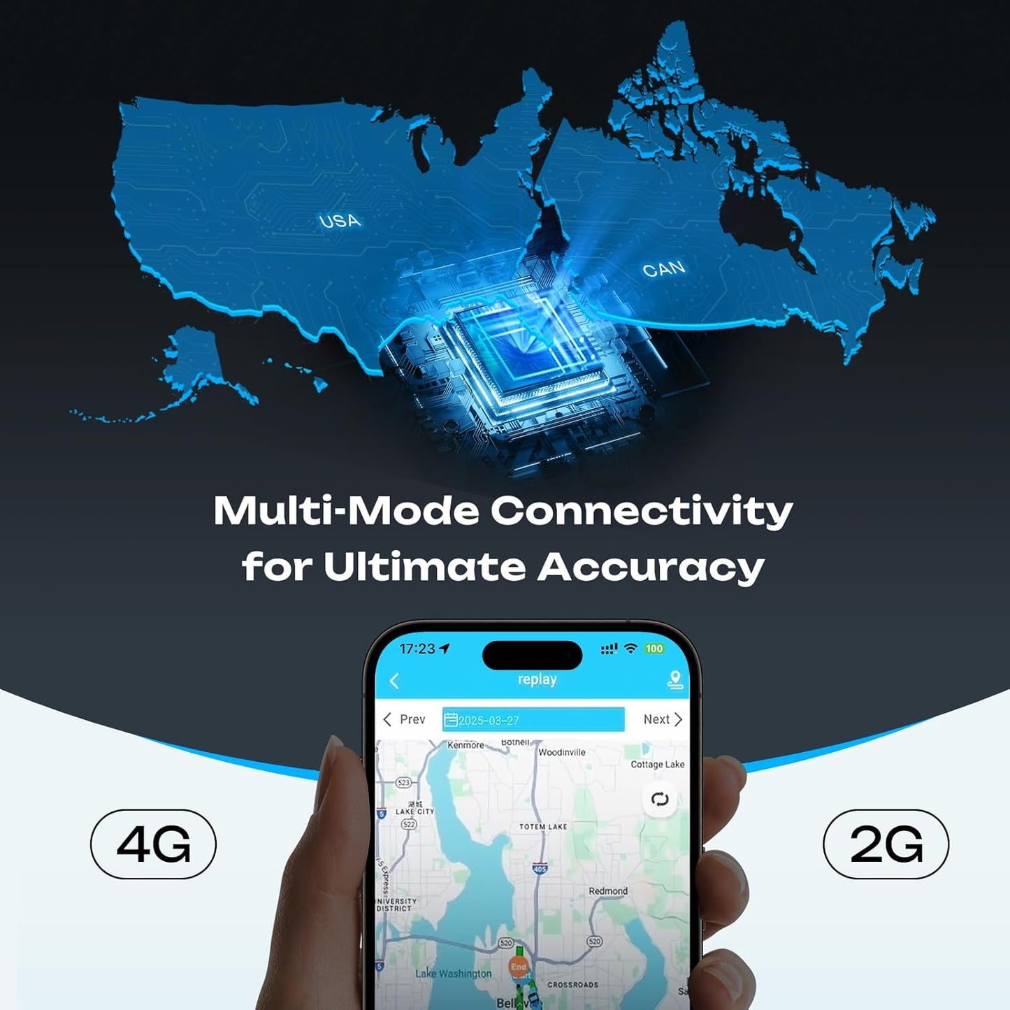 4G LTE GPS Tracker for Vehicles & Cars 90-Day Battery Life, Real-Time Tracking & Geo-Fencing Alerts, USA/Canada Coverage Multi Alerts with Car Tracker Design (Subscription Required)