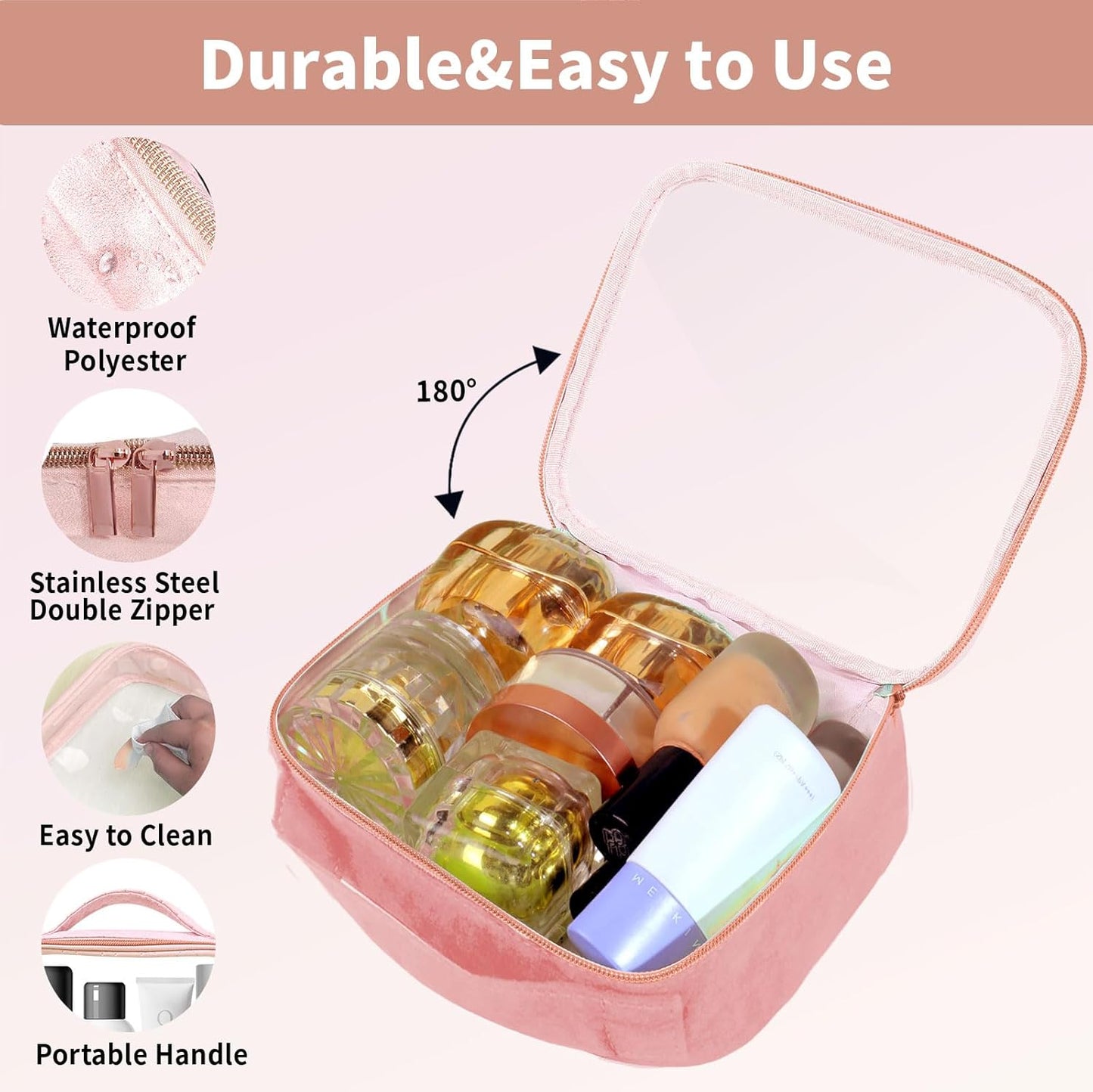 TSA Approved Travel Toiletry Bag,4 Pack Clear Makeup Bags with Handles,Quart Size Clear Cosmetic Bags for Traveling Women,Men,Carry on Airport Airline Compliant Bag,Pink