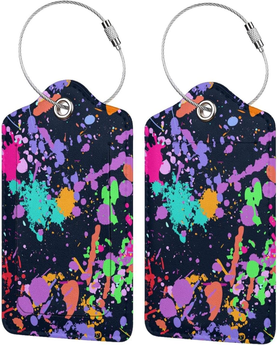 2 Pack Colorful Pop Art Luggage Tag for Men Women Girls Kids, Stylish Leather Bag Tags for Suitcase Artistic Modern Travel Backpack Labels