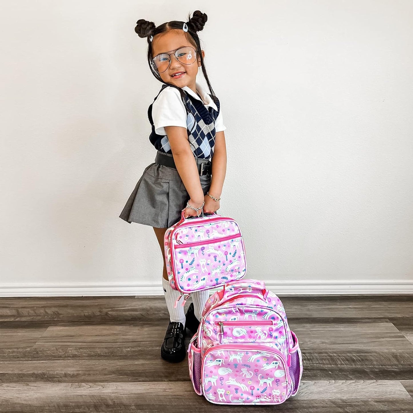 mibasies Toddler Backpack for Girls 2-4: Cute Kids Backpacks for Girls - Preschool Kindergarten Backpack - Flower Cat