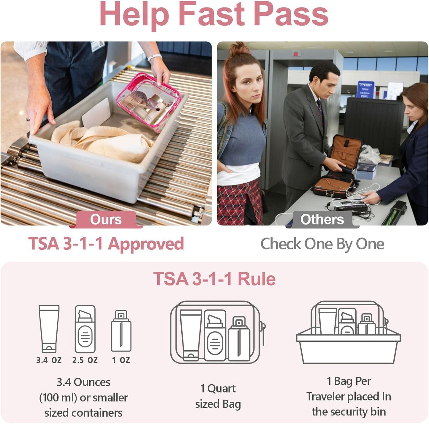 PACKISM TSA Approved Toiletry Bag - Peach Red Clear Makeup Bag with Supporting Frame, Clear Toiletry Bag for Travel, Thick No Smell