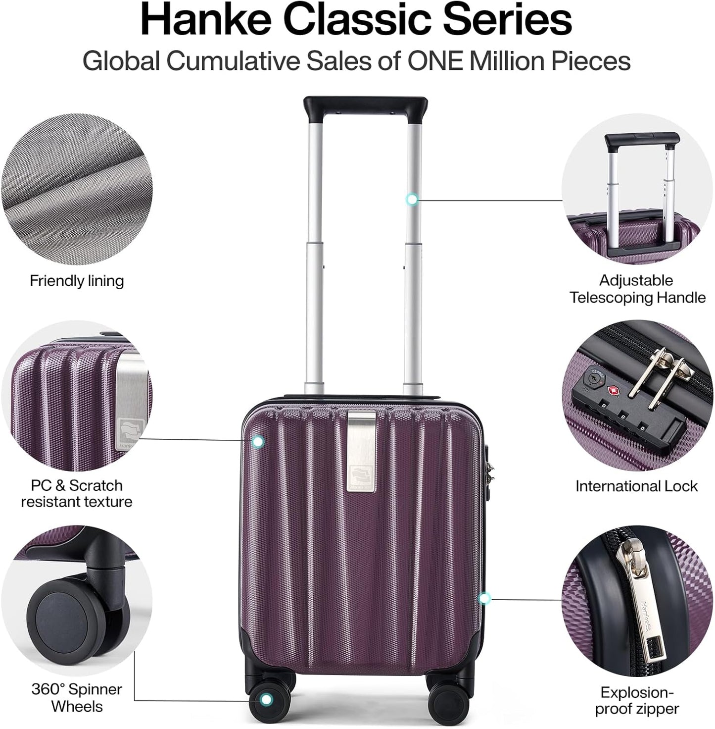 Hanke 14 Inch Underseat Carry On Luggage with Wheels Hard Shell Suitcases Lightweight Small Luggage for Weekender Mini Suitcase Carry On Bag Travel Luggage for Travel Rolling Suitcase.(Purple)