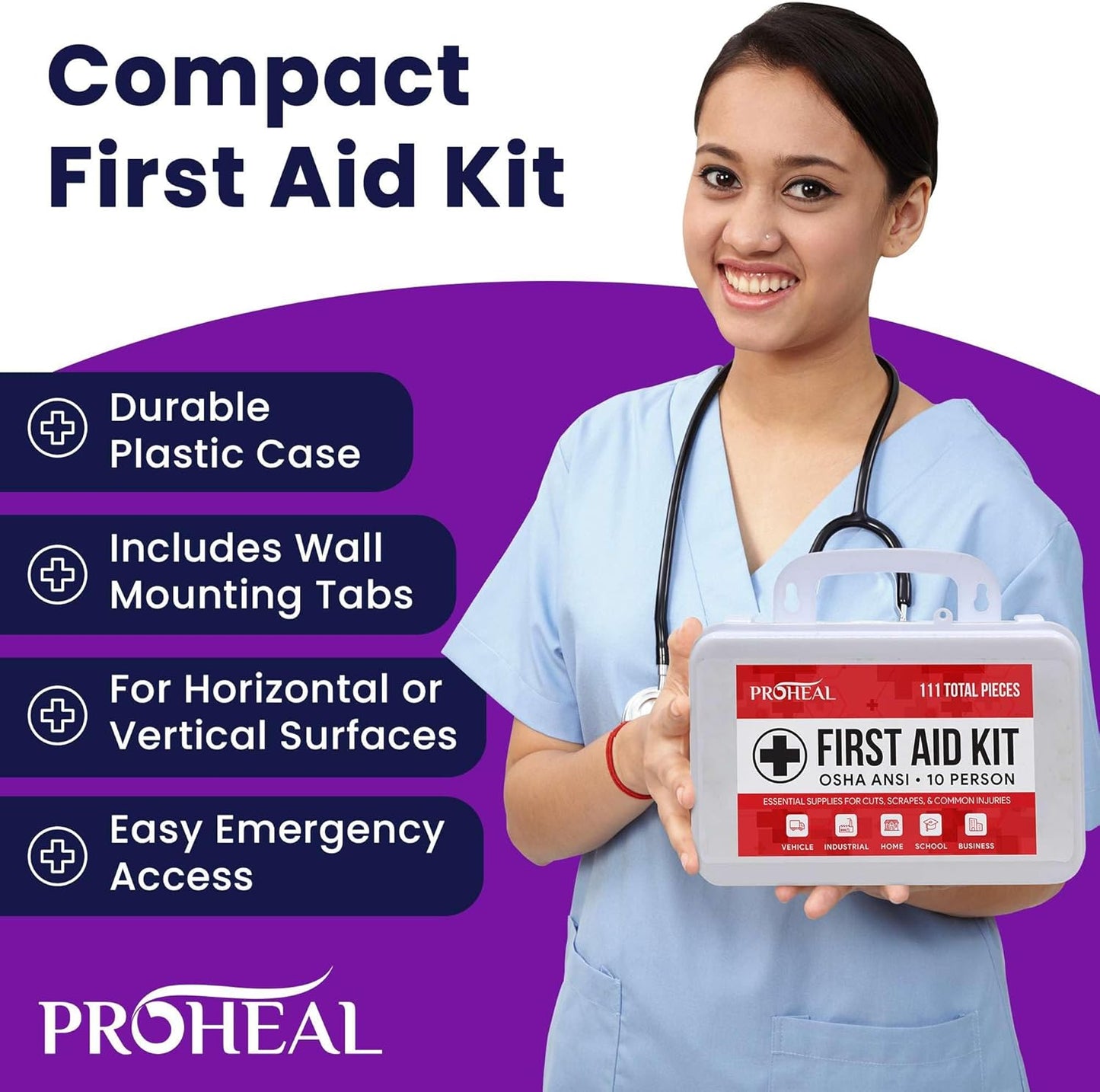 OSHA Compliant First Aid Kit - 10 Person, Type III, ANSI Class A Emergency Kit for Truck, Car, Construction Site - 111 Essential First Aid Supplies