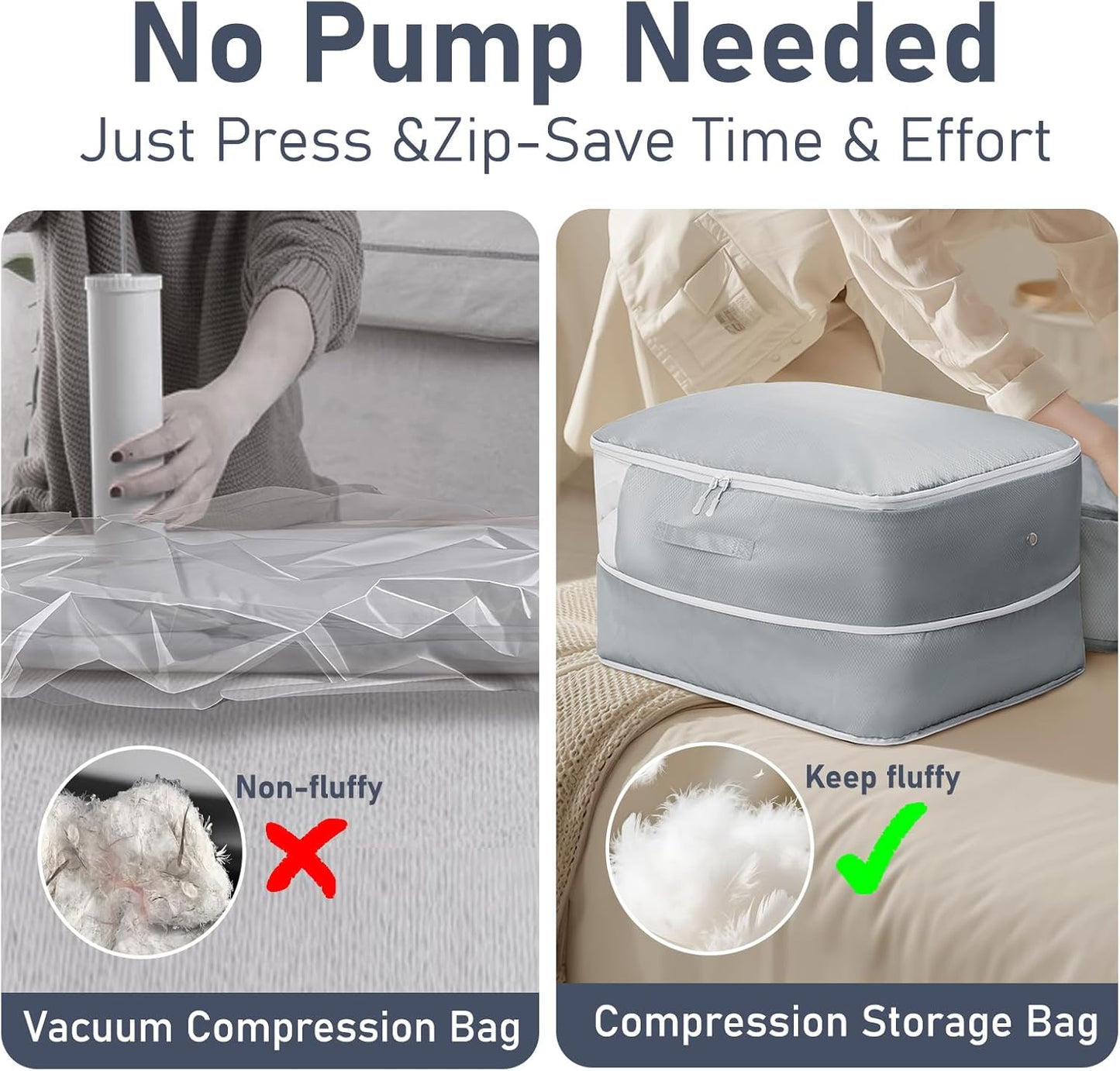 DIMJ Comforter Storage Bag 6 Pack - Blanket Storage Organizer Compression Bags, Large Capacity Ultra Space Saving Self Compression Organize for Bedding, Pillow, Duvet, Sheet Storage with Zipper Window