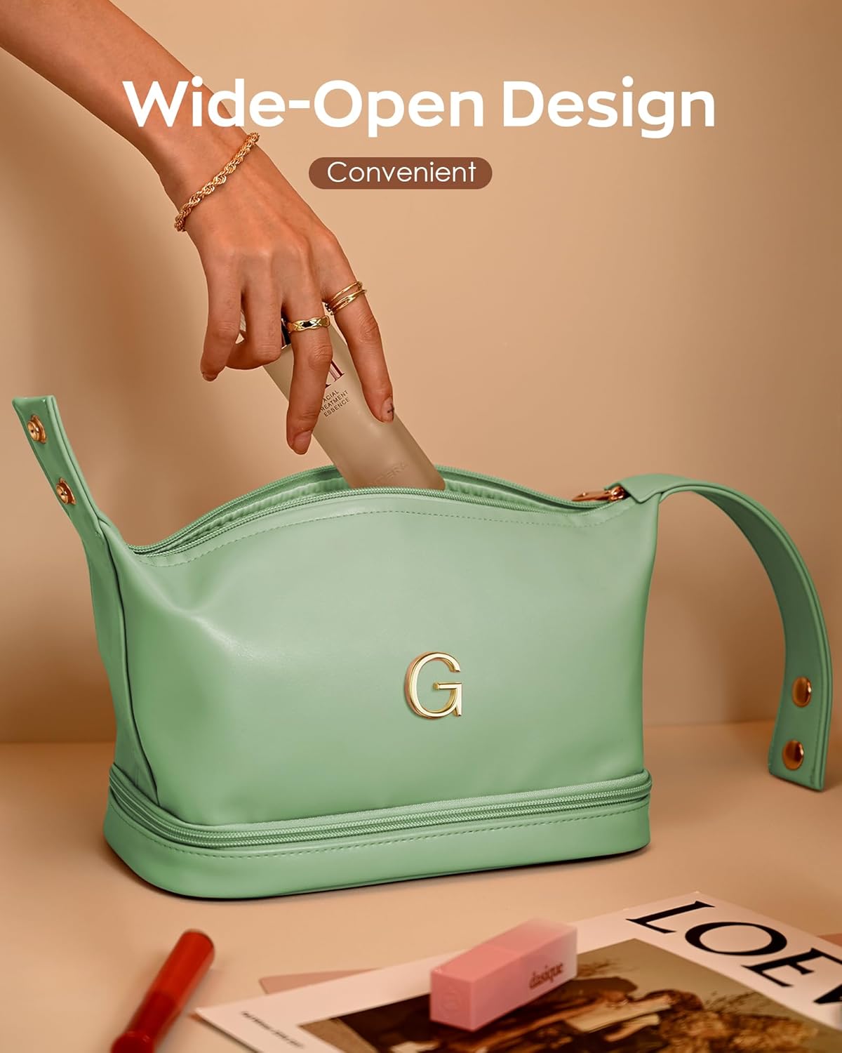 Makeup Bag For Teens 16-18, Personalized Makeup Bag with Handle, Initial Double Layer Cosmetic Bag with Makeup Brush Organizer,Birthday Gift Gifts for 11 12 13 14 15 16 17 18 19 Year Old